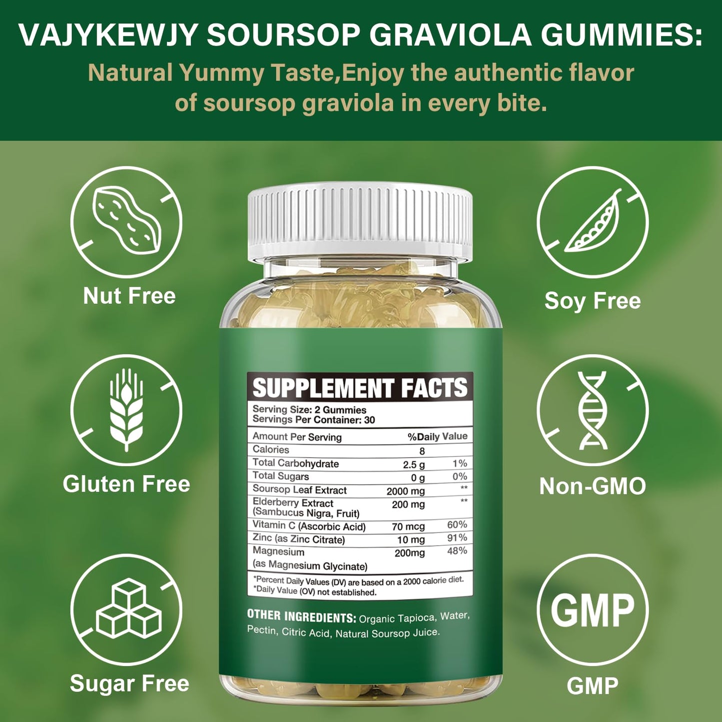Gomitas veganas de guanábana con vitamina C y zinc