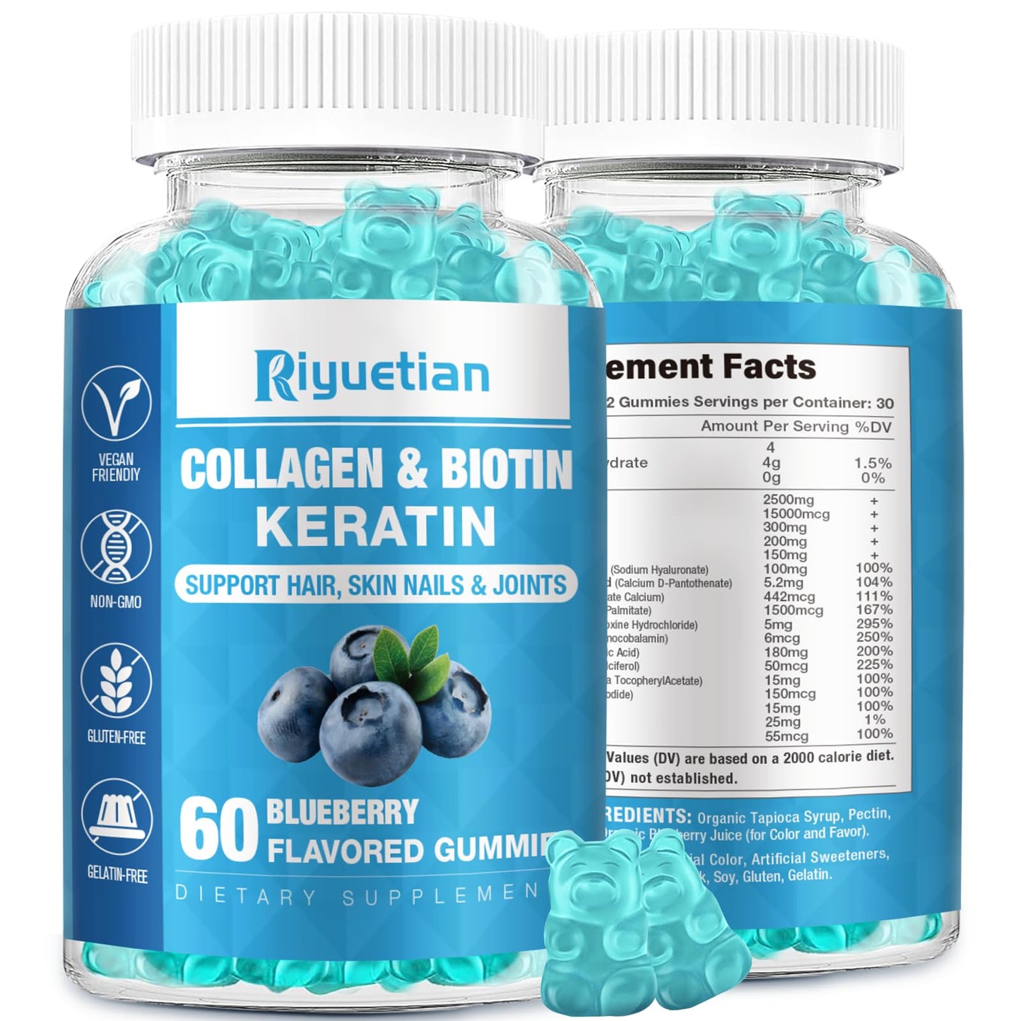 Gomitas veganas Riyuetian con biotina para cabello y piel