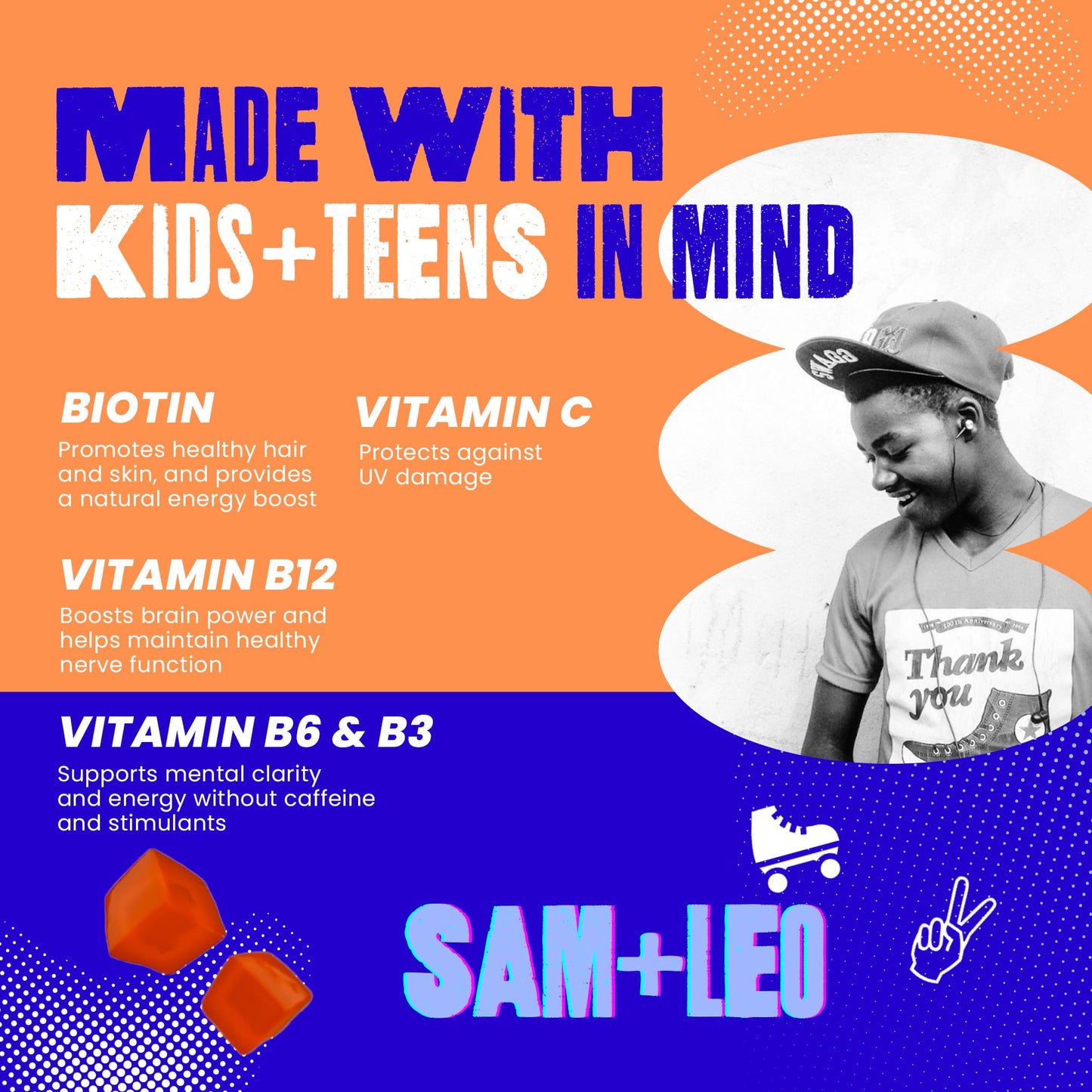 Gomitas veganas SAM+LEO vitaminas b3 b6 b12 fresa