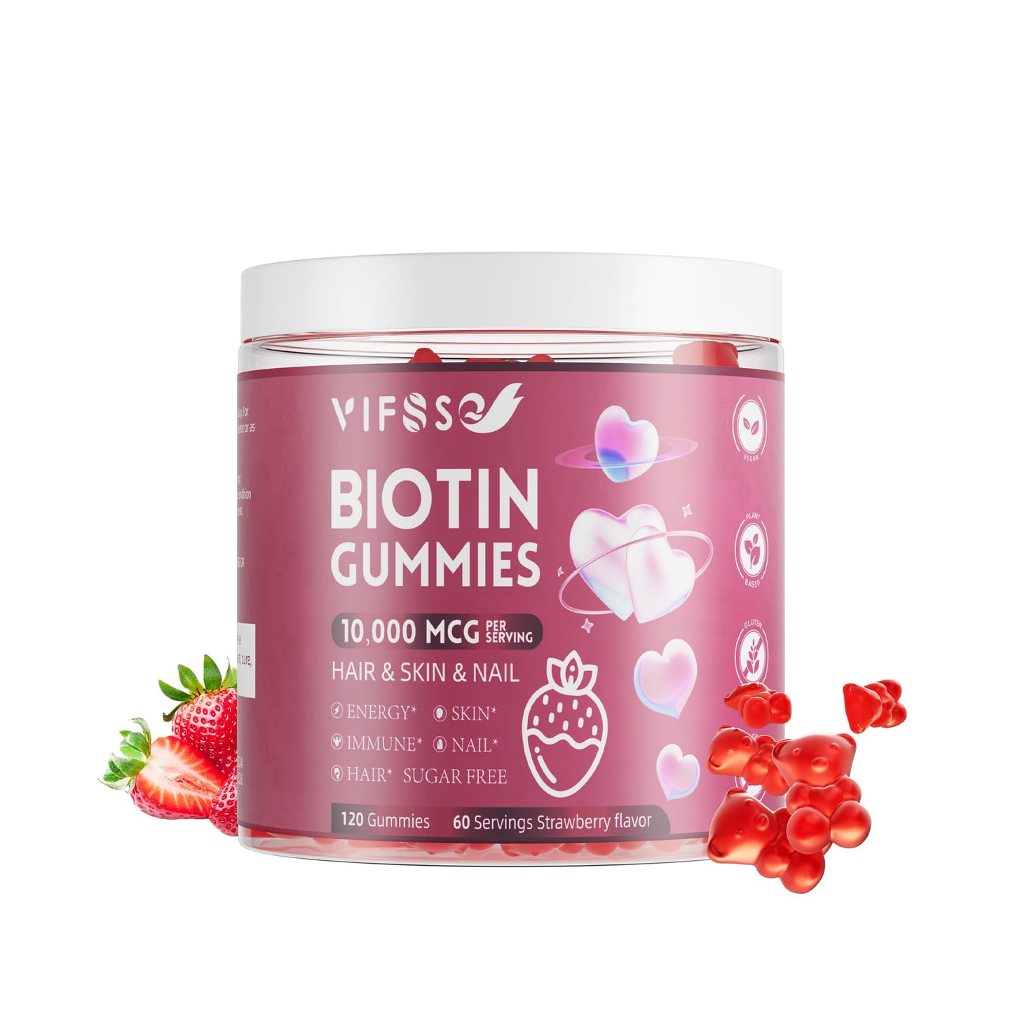 Gomitas veganas de biotina 10,000mcg para cabello fuerte
