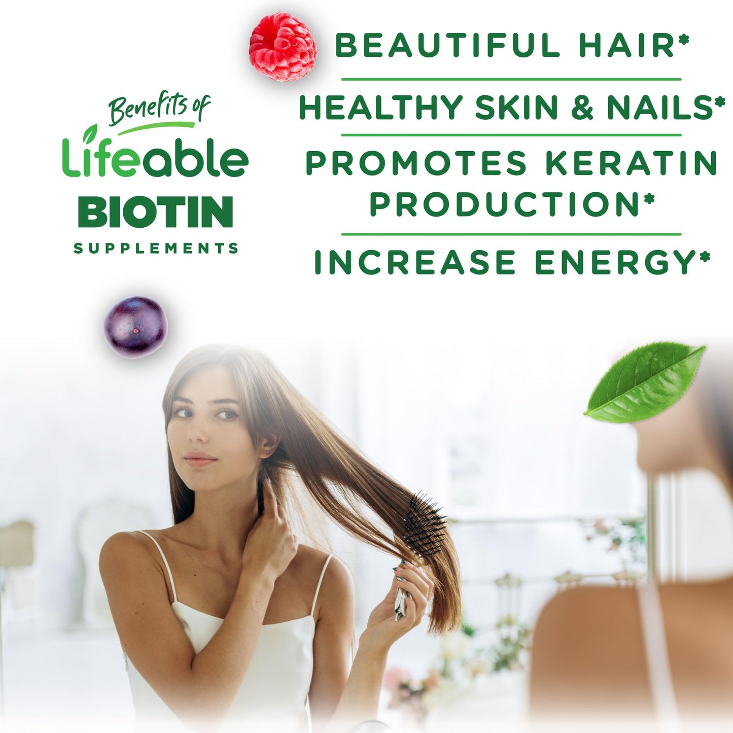 Gomitas veganas Lifeable sabor frambuesa para cabello sano