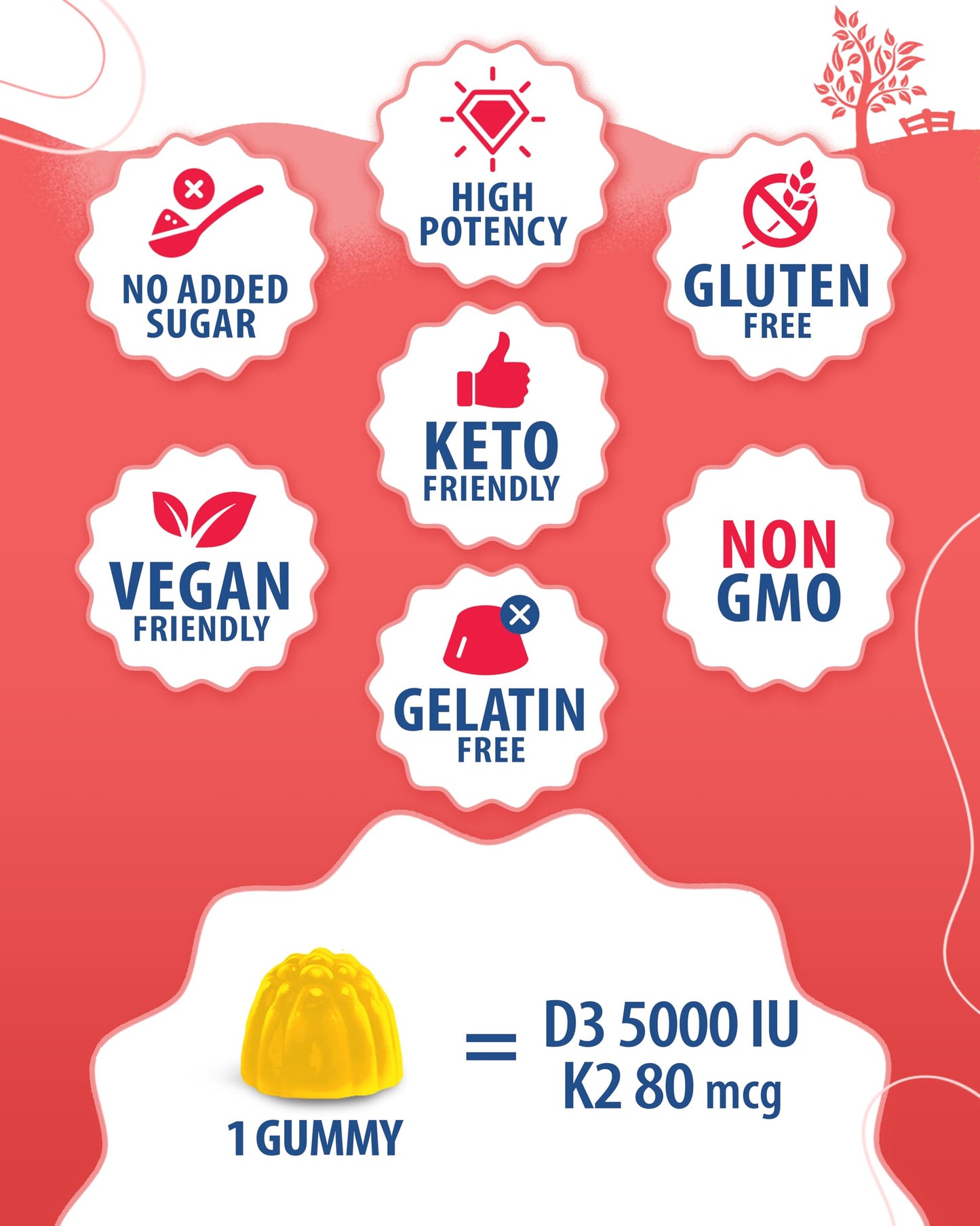 Gomitas veganas sin lácteos vitamina D3 K2 y magnesio