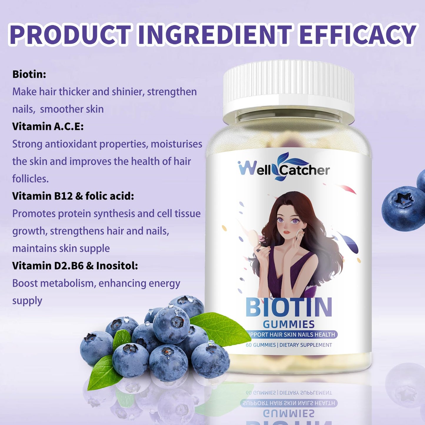 Gomitas veganas para fortalecer uñas y cabello Wellcatcher