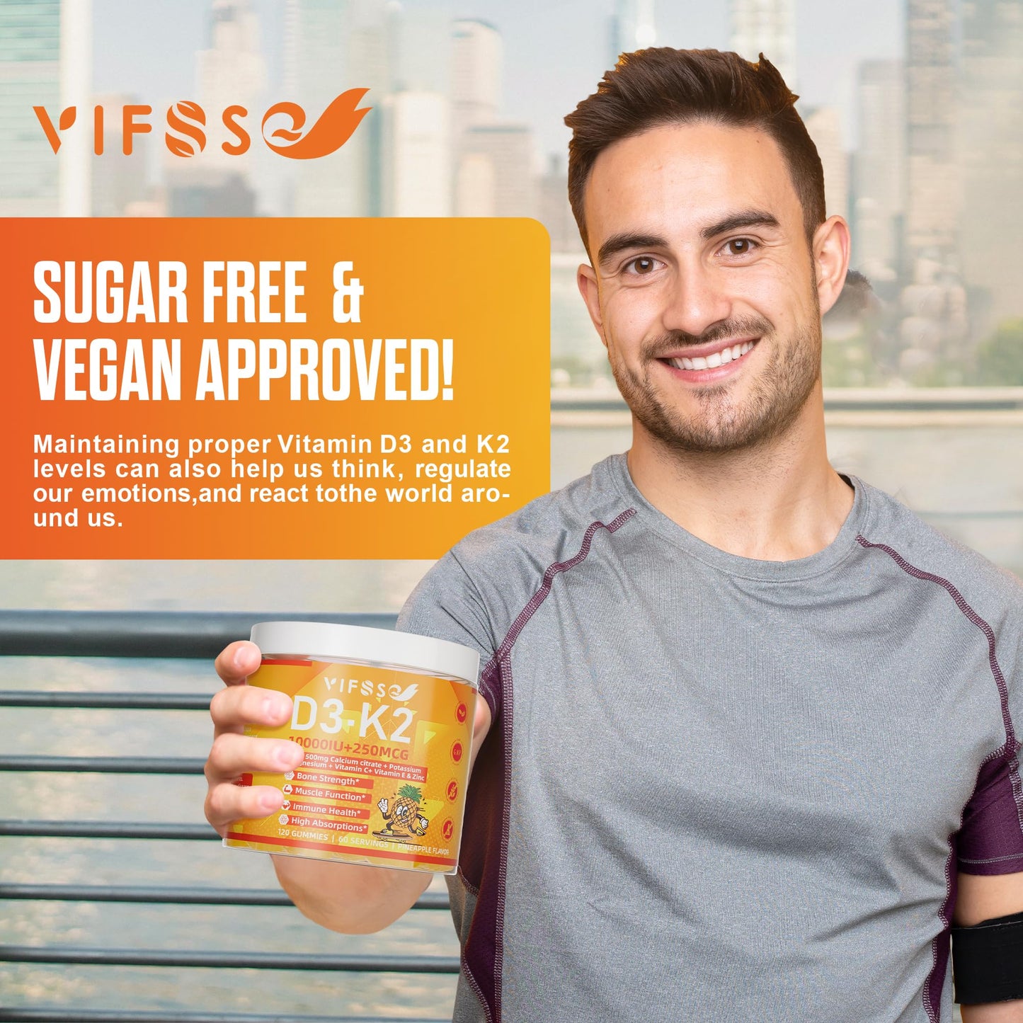 Gomitas VIFSSG vitamina D3 K2 para energía y salud ósea