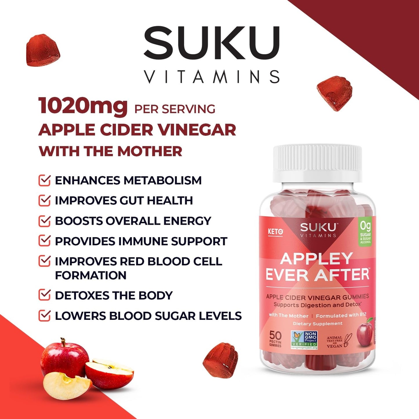 Gomitas de vinagre de manzana y B12 metilada SUKU vitaminas