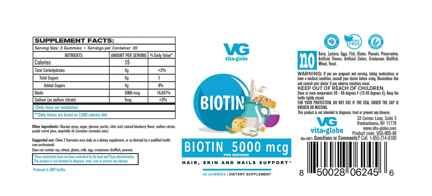 Gomitas VitaGlobe biotina 80 cuenta paquete de 2 sabor frutos mixtos