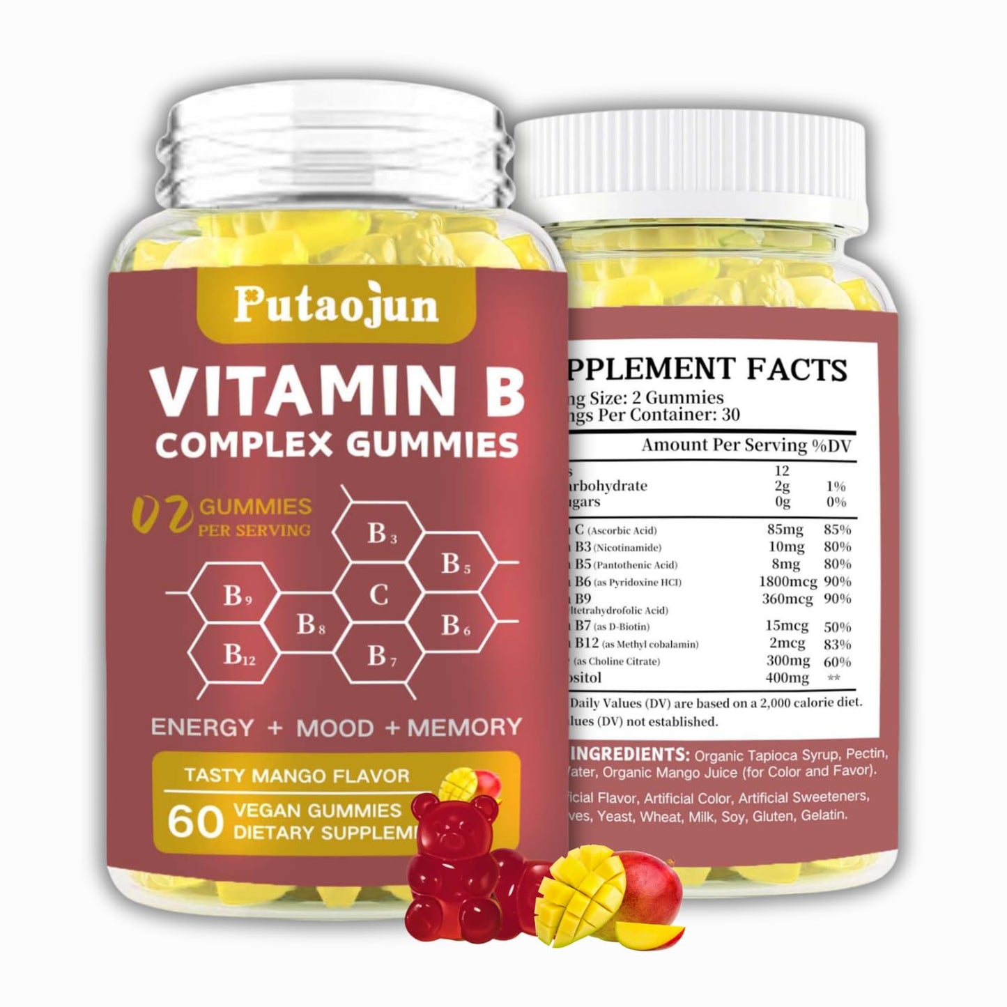 Frasco de gomitas de vitamina B complejas sabor mango