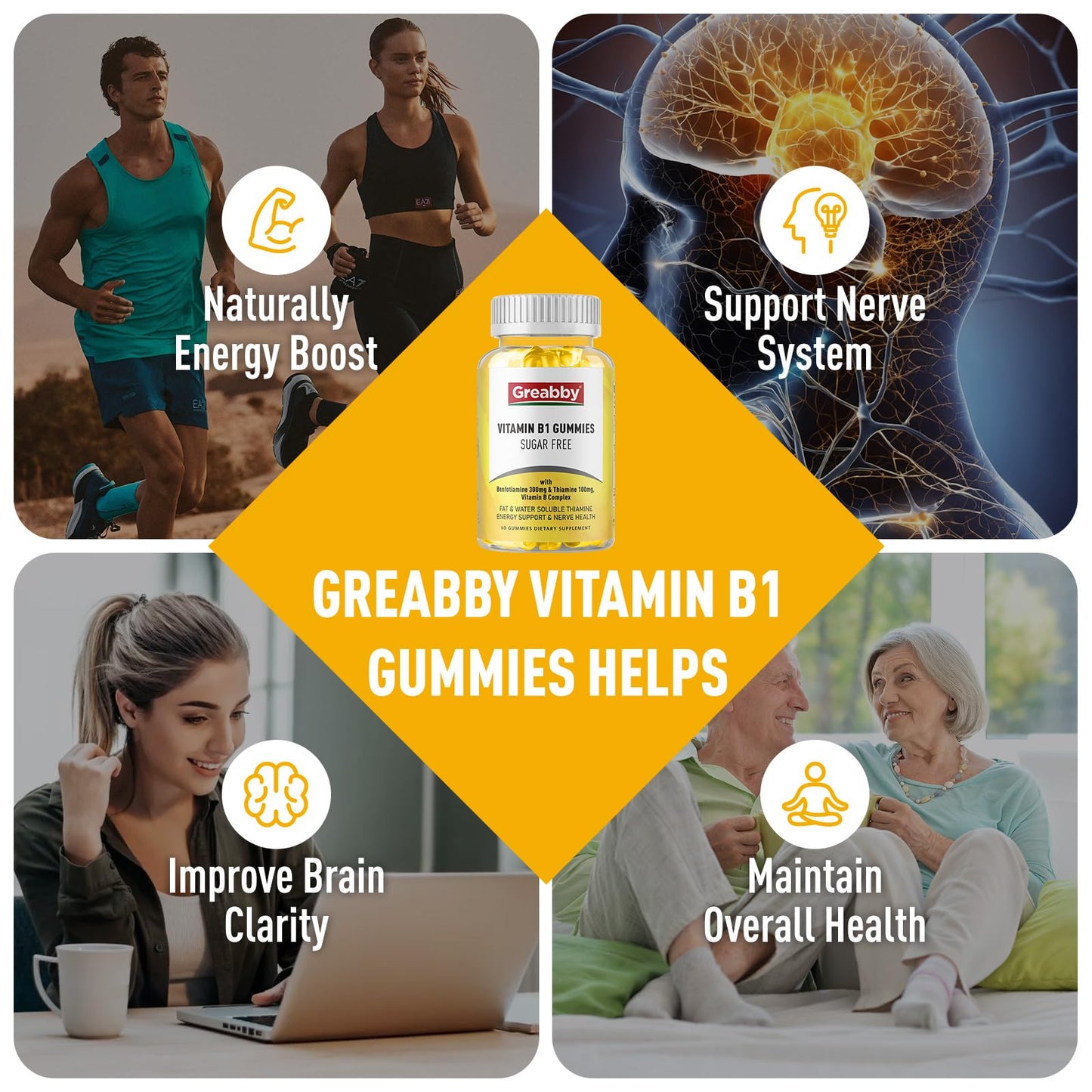 Gomitas vitamina B1 GREABBY benfotiamina 300mg tiamina 100mg