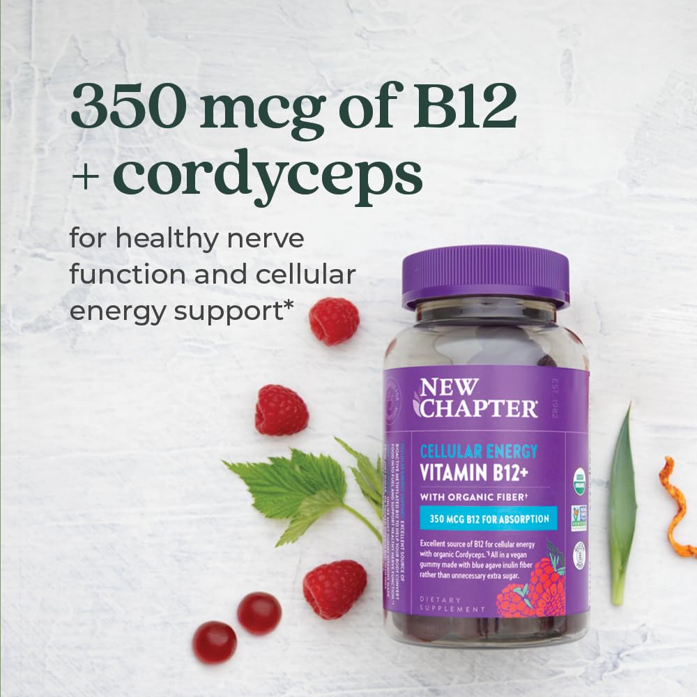 Gomitas de vitamina b12 New Chapter con cordyceps sabor frambuesa