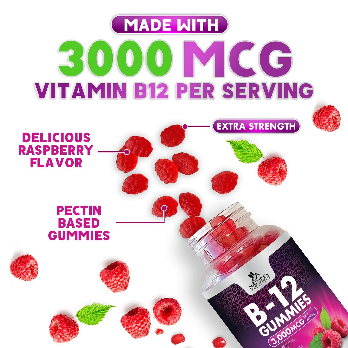 Gomitas de vitamina B12 sin cafeína para toda la familia