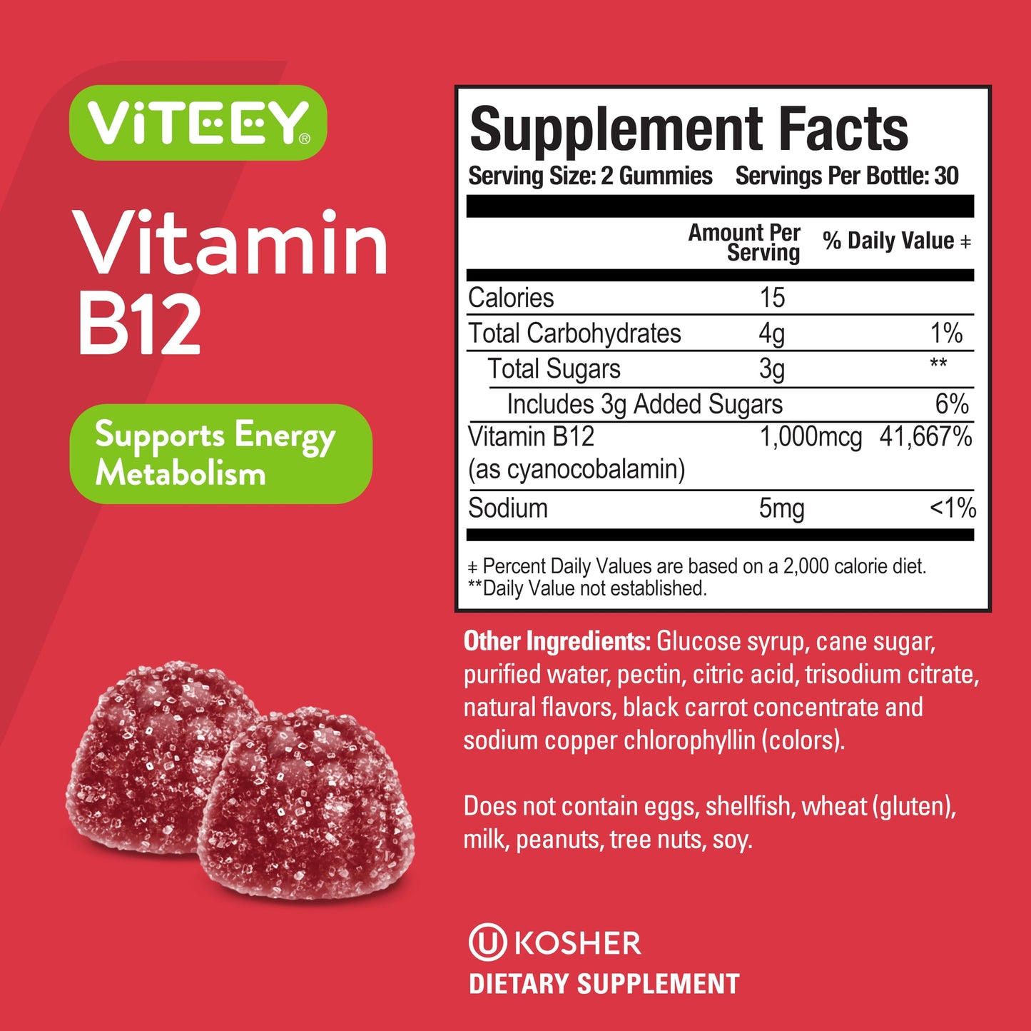 Gomitas vitamina b12 viteey envase y tabletas rosadas