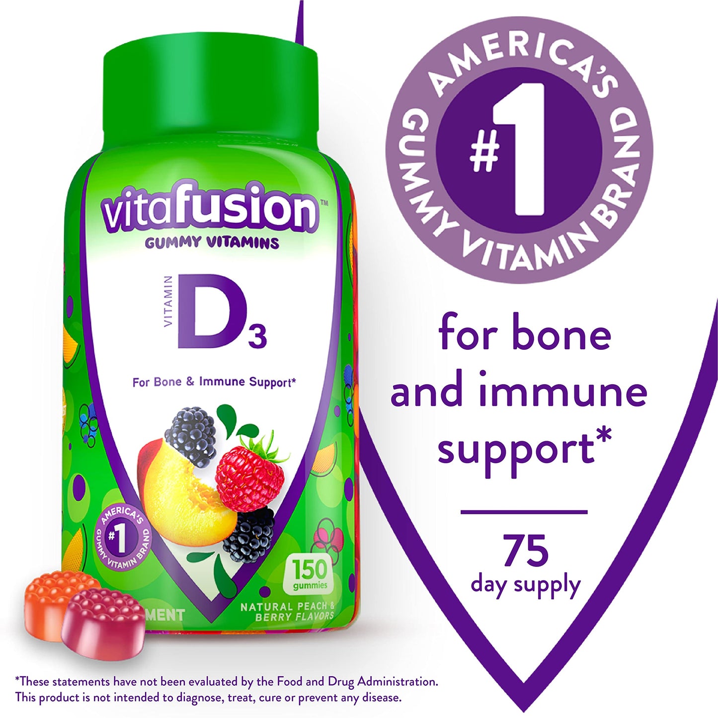 Gomitas vitamina D3 Vitafusion durazno mora fresa saludable