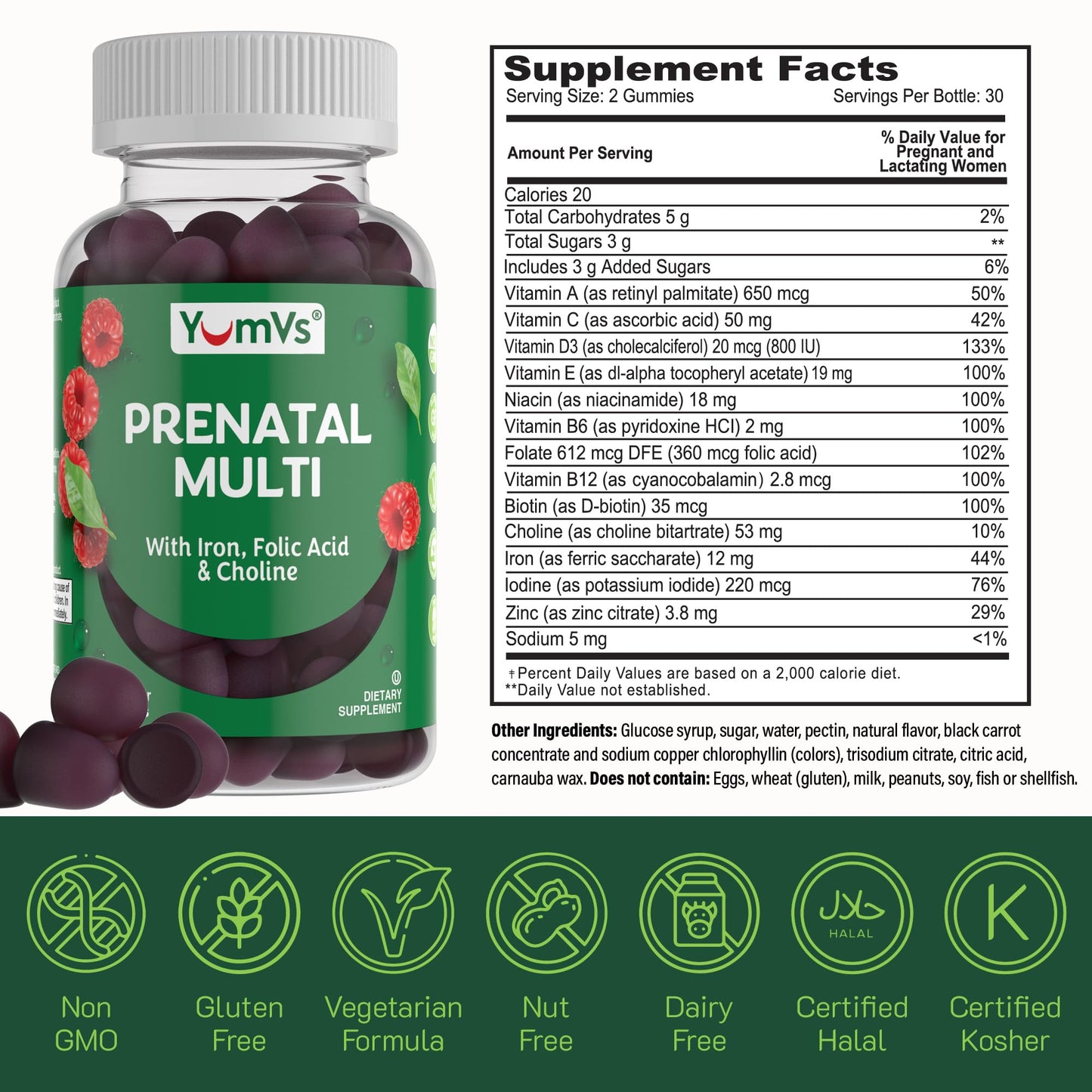 Gomitas vitaminas prenatales YumVs hierro ácido fólico colina