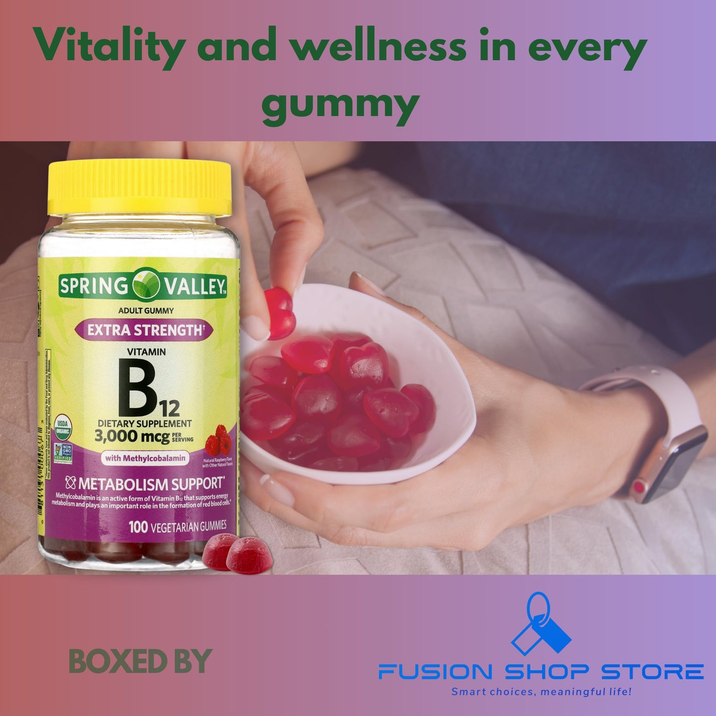 Gomitas vitaminicas b12 sabor frambuesa para hombres y mujeres 100pcs