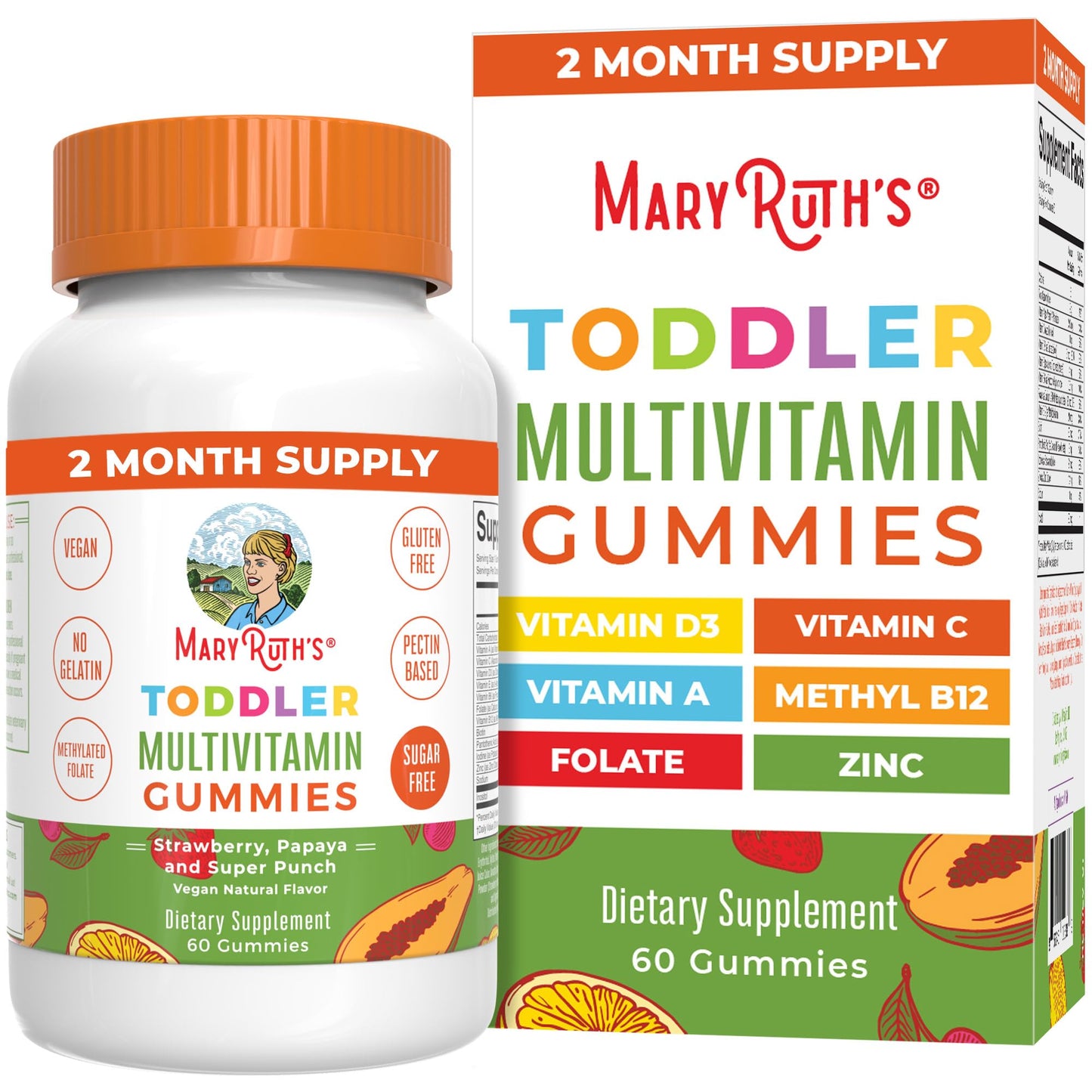 Botella de gomitas multivitamínicas sin azúcar para niños con vitaminas esenciales.
