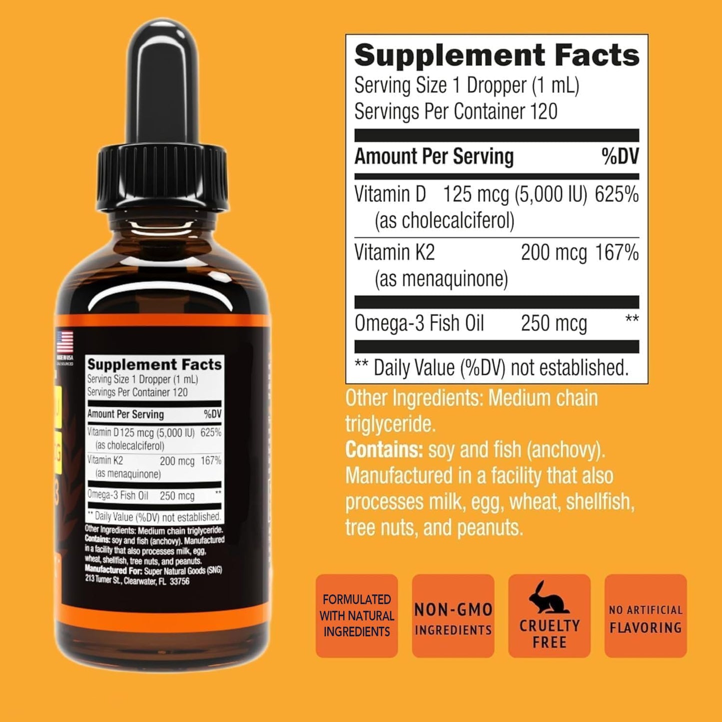 Gota suplemento vitamina D y K de Super Natural Goods