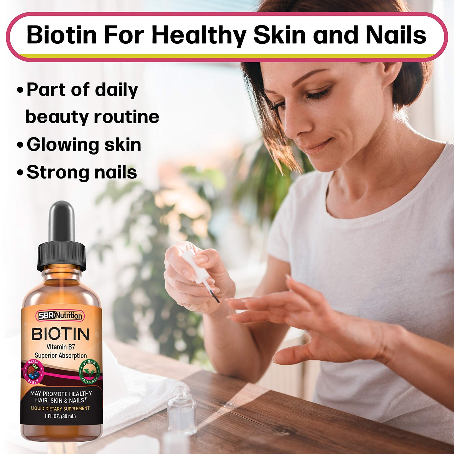 Gotas de biotina sin gluten ni azúcar para belleza