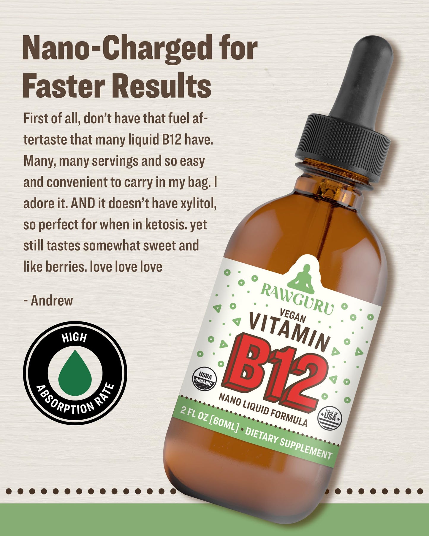 Gotas líquidas B12 RawGuru mezcla nano-procesada para bienestar