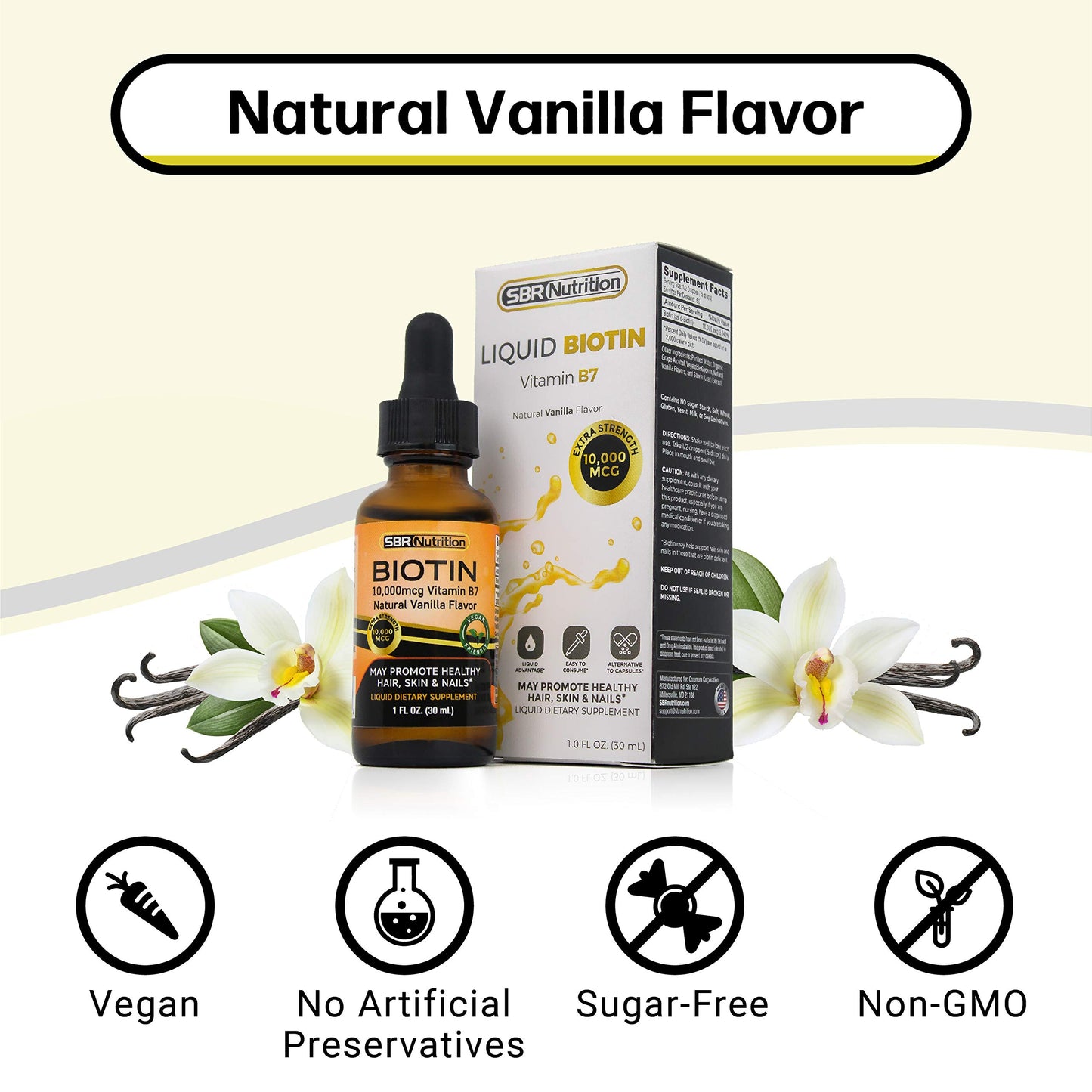 Gotas liquidas biotina sin conservadores veganas SBR Nutrition