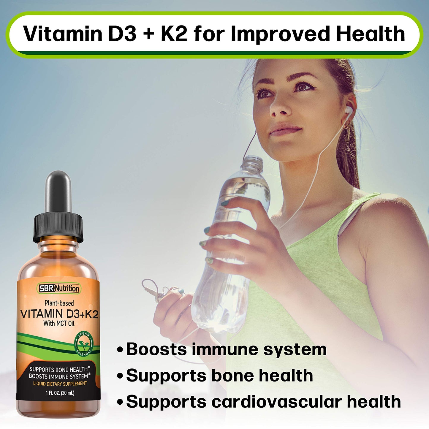 Gotas líquidas suplemento vegano vitamina D3 y K2