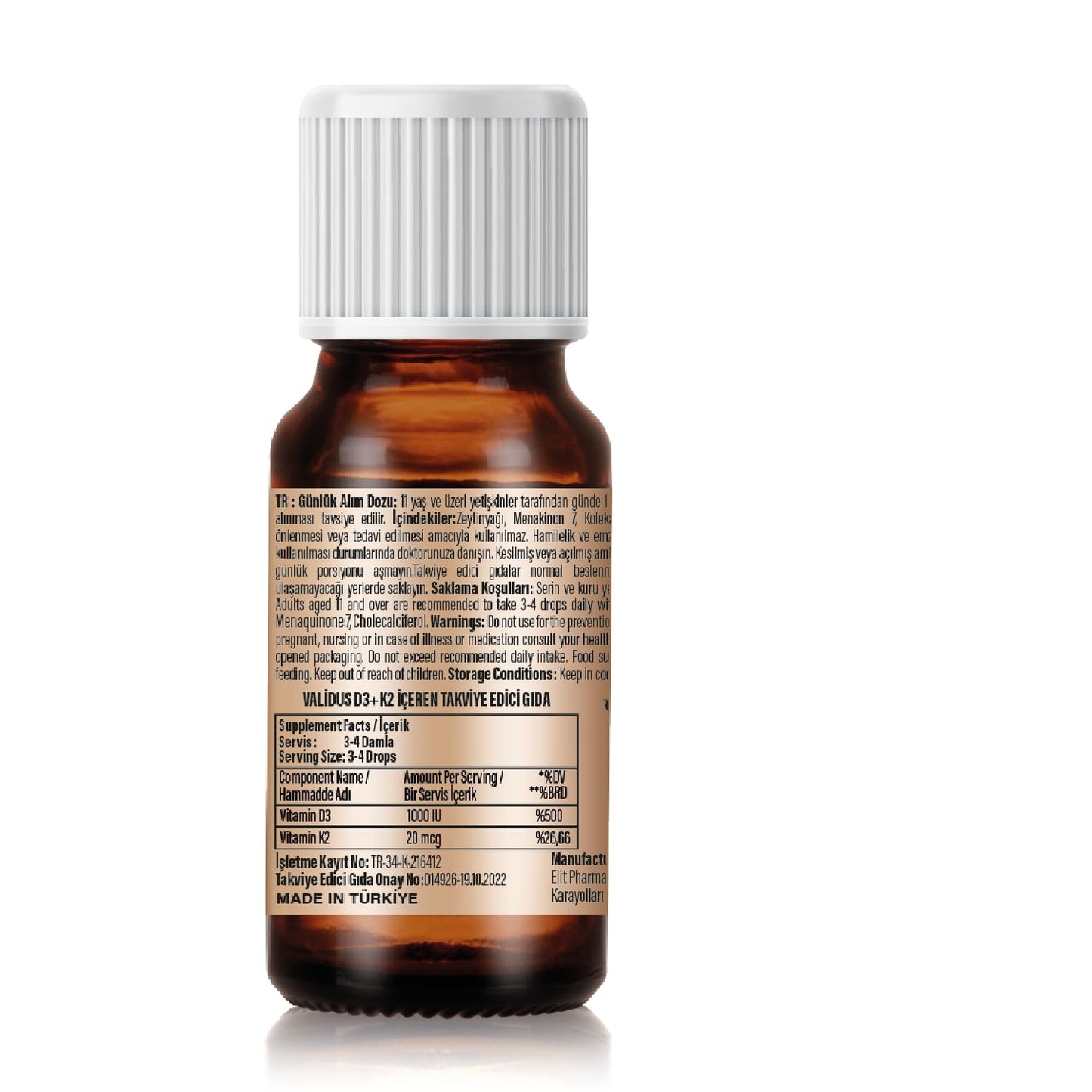Gotas líquidas Validus vitamina D3 + K2 MK7 para refuerzo inmunológico