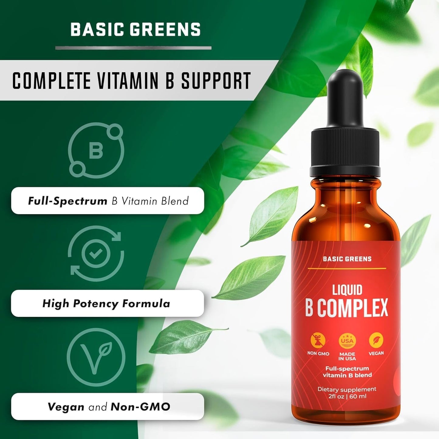 Gotas líquidas vitamina B para energía y sistema inmune BASIC GREENS
