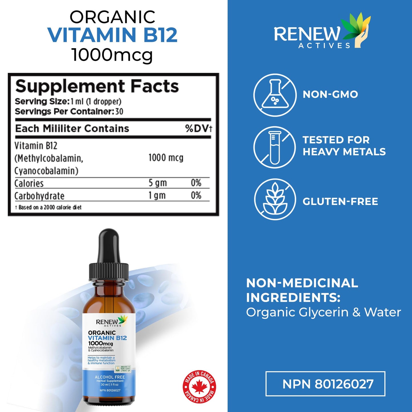 Gotas líquidas vitamina b12 1000mcg veganas Renew Actives 30ml