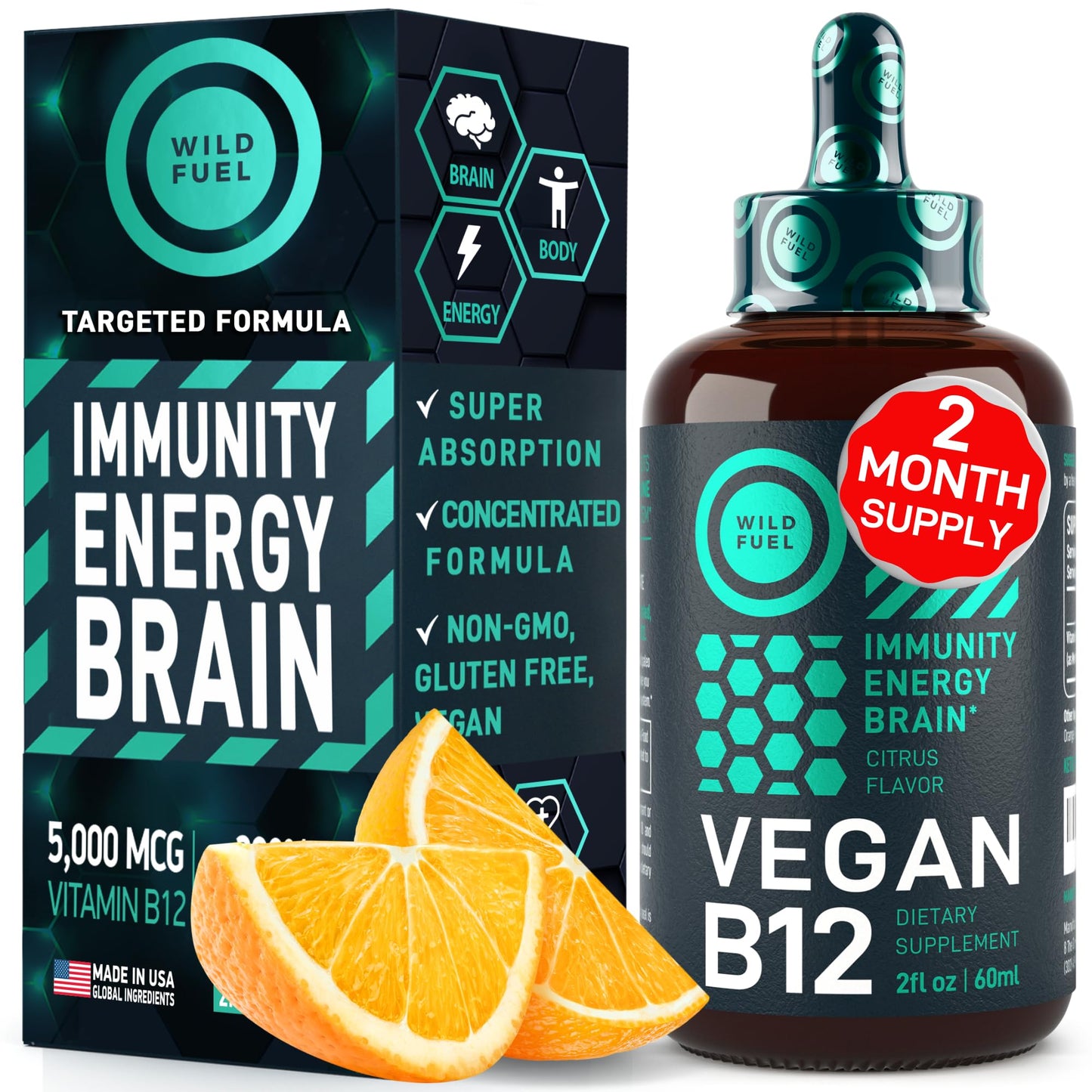 Gotas líquidas vitamina B12 vegana sublingual 2oz envase rojo