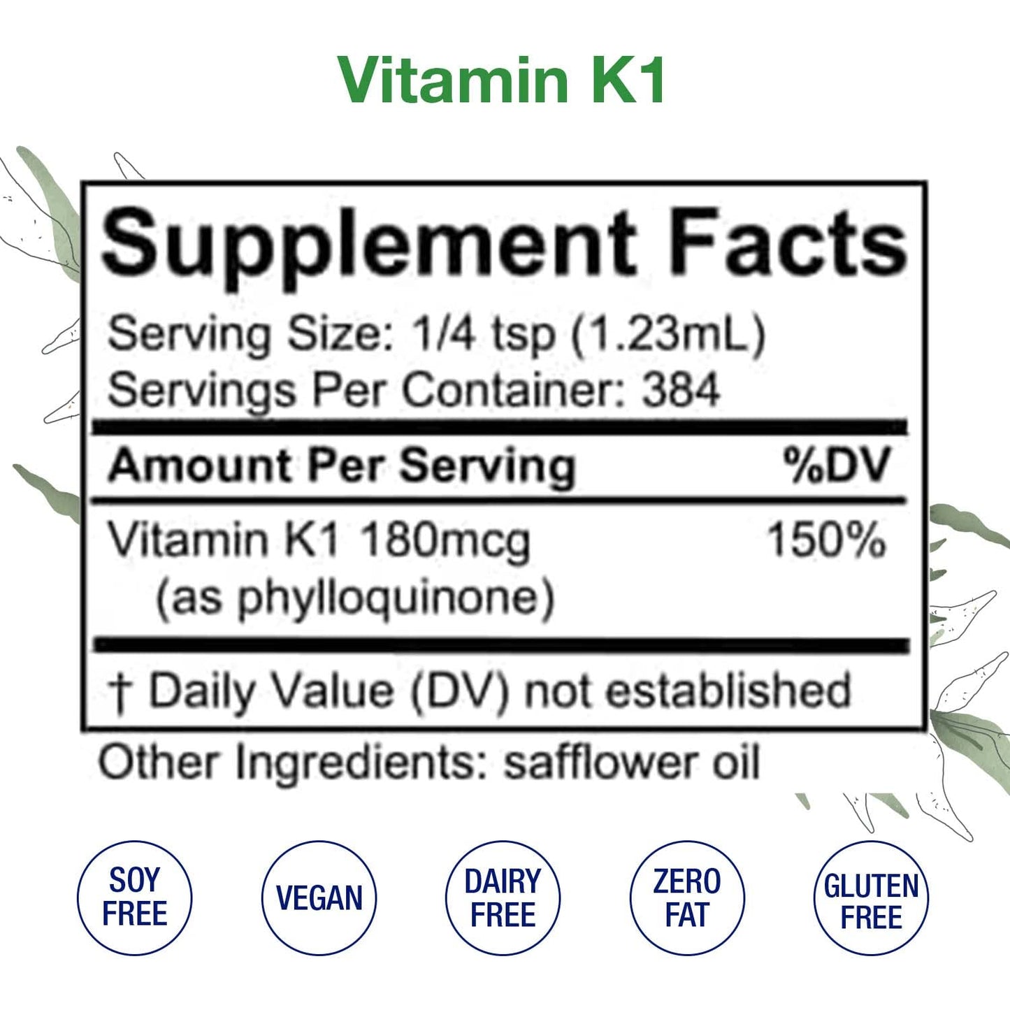 Gotas orales vitamina K1 líquida sin alcohol para uso interno y externo