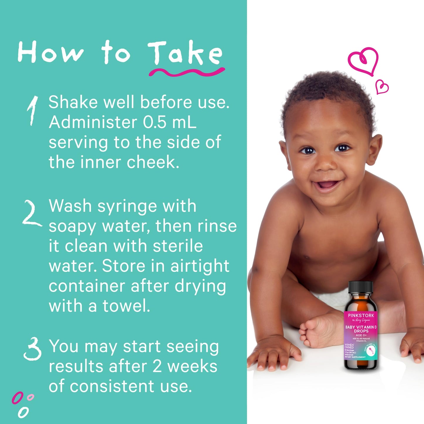 Gotas vitamina d para bebés sin sabor Pink Stork