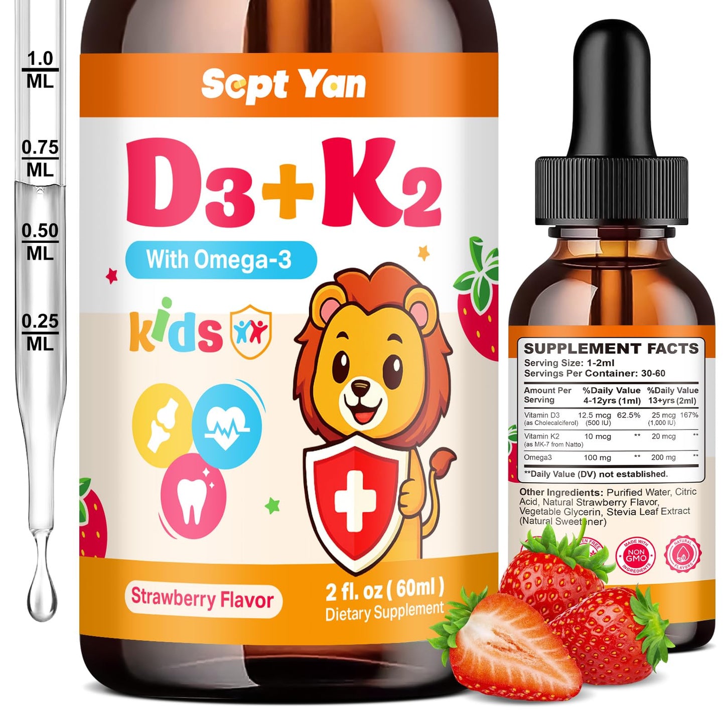 Gotas líquidas de vitamina D3 K2 para niños con omega 3