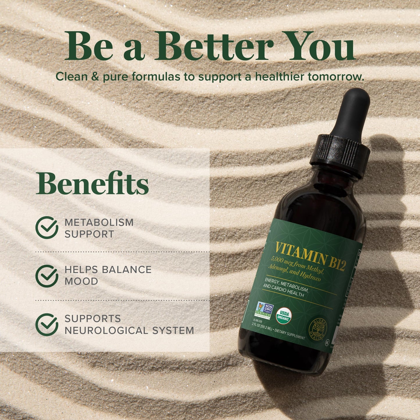 Gotero del suplemente liquido Vitamina B12 Global Healing