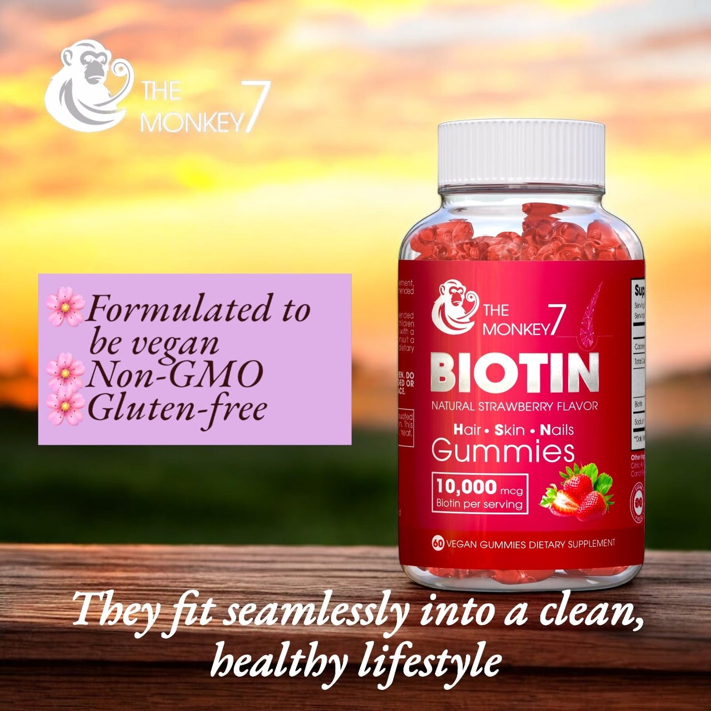 Gummies de biotina veganos sin gluten de The Monkey 7