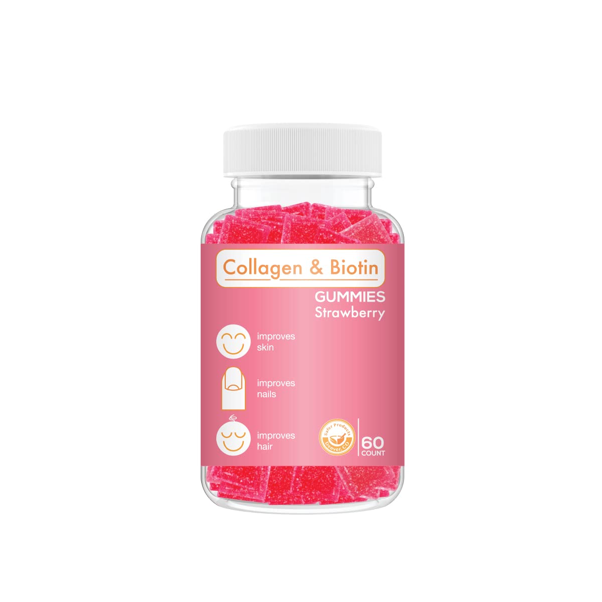 Gummies colágeno biotina Safer Products rosa envase frontal