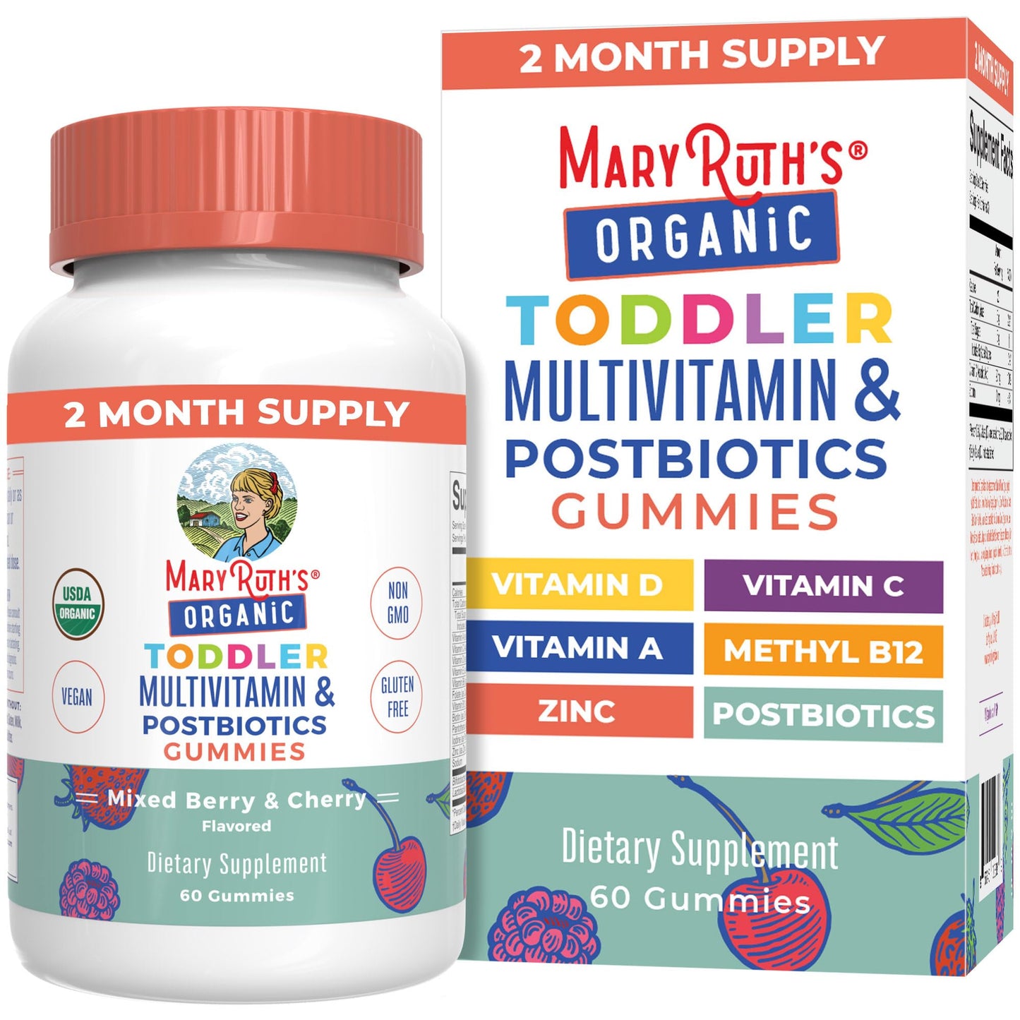 Frasco de gummies multivitamínicos de MaryRuth Organics para niños