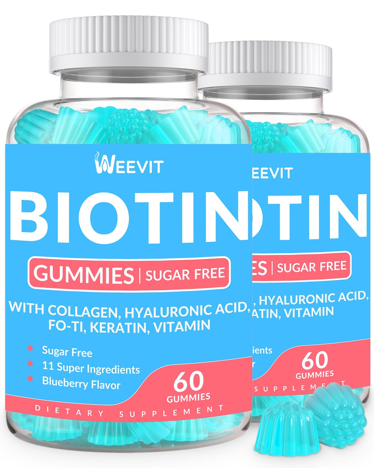 Gummies sin azúcar biotina 10000mcg con colágeno y ácido hialurónico