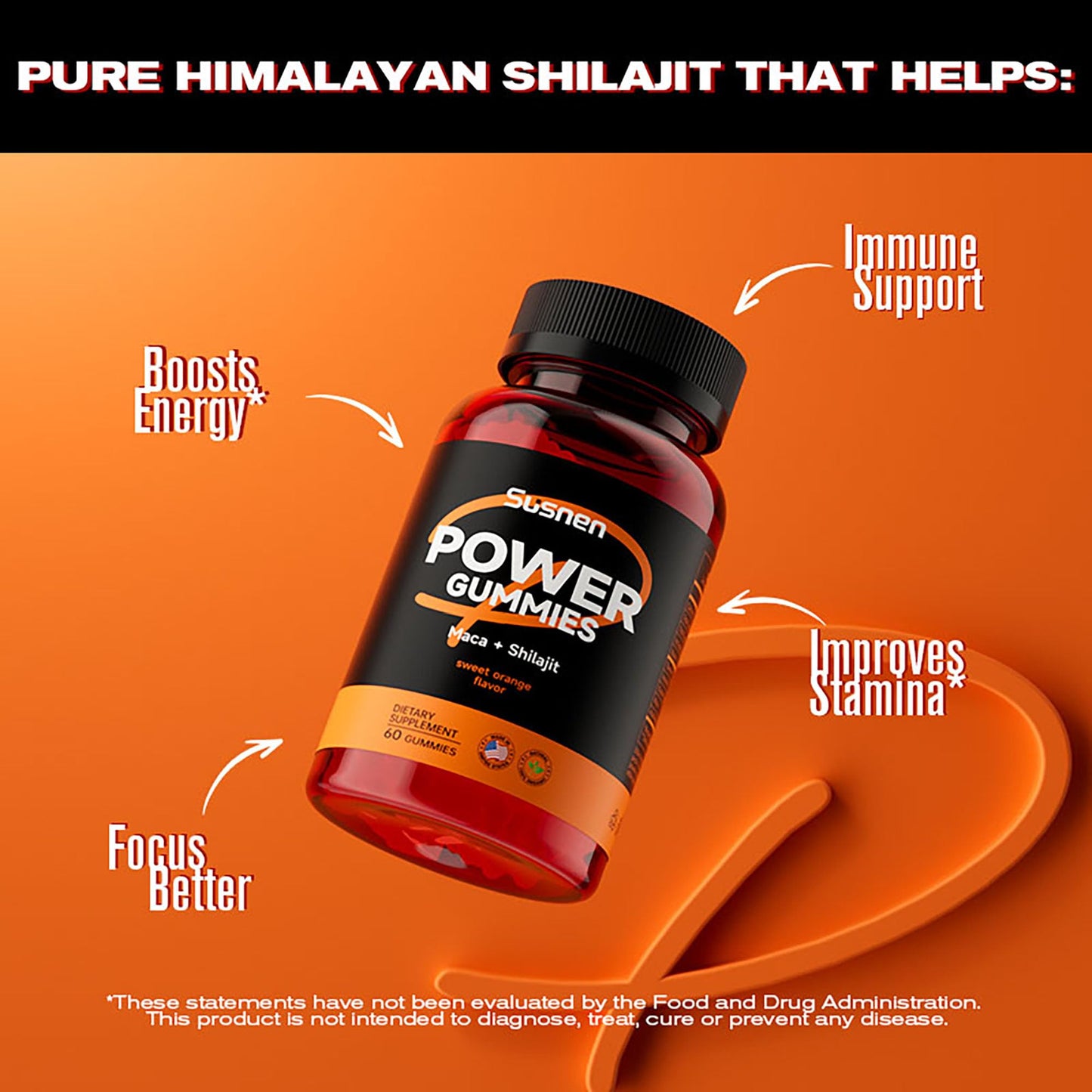 Gummies Susnen maca y shilajit para energía y fuerza