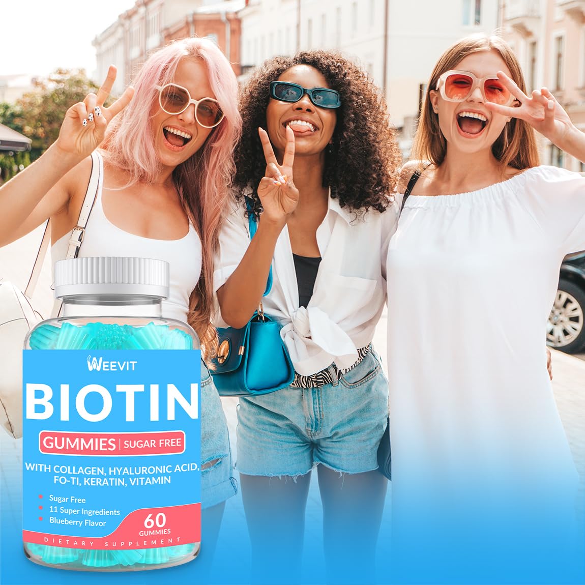 Gummies WEEVIT biotina con queratina y colágeno para hombres y mujeres