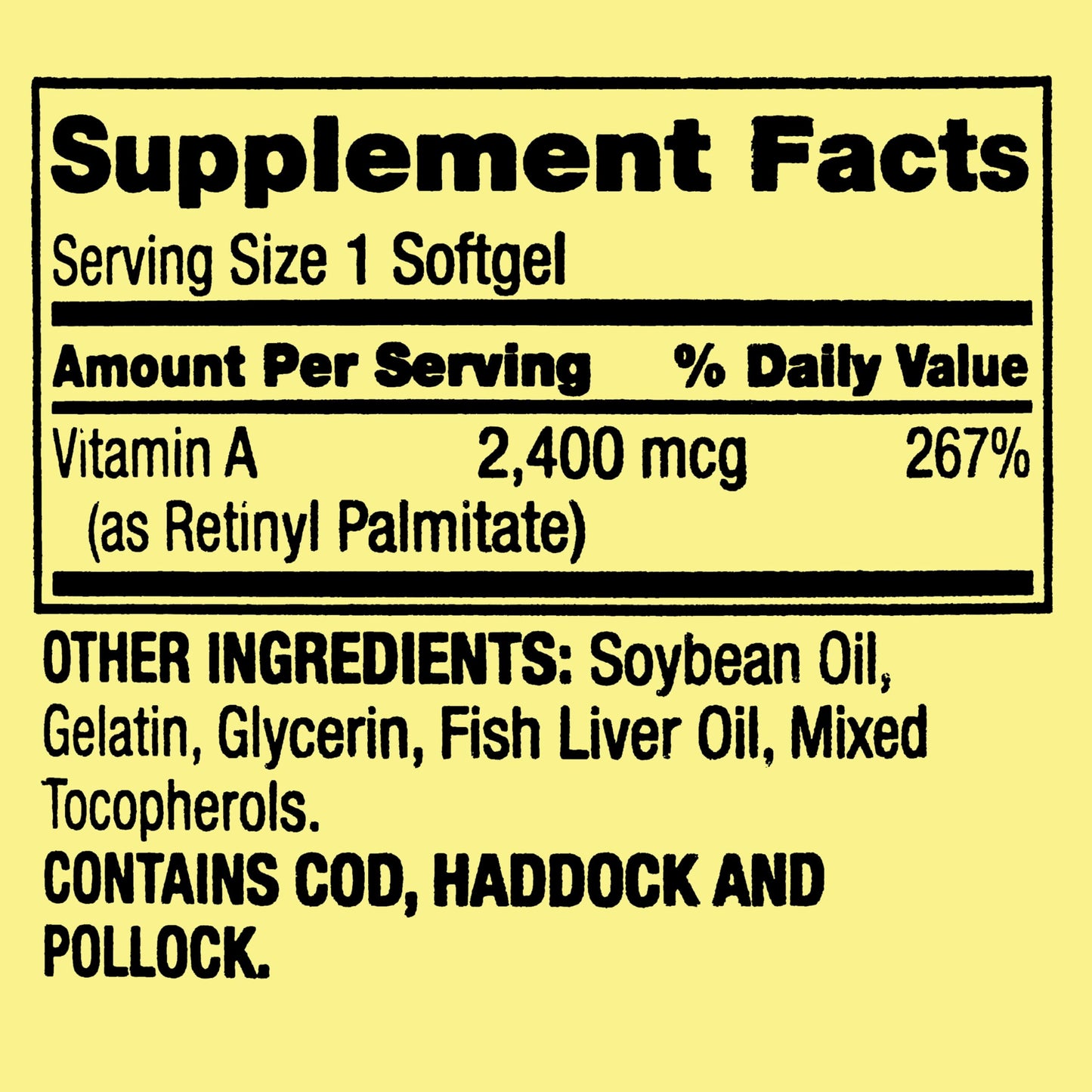 Etiqueta botella Hayvi vitamina A 2400 mcg 250 cápsulas blandas