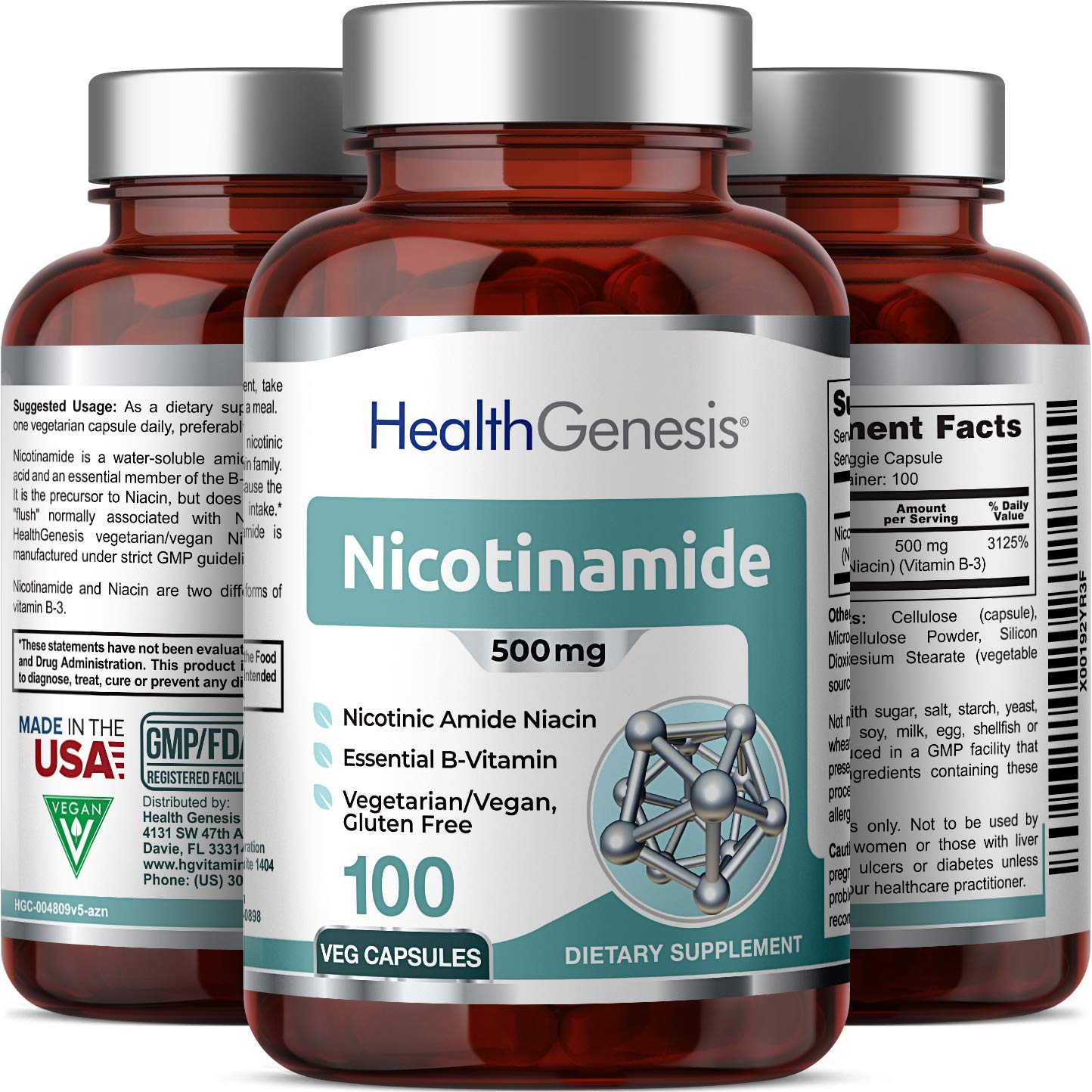 Health Genesis B-3 Nicotinamida cápsulas para energía