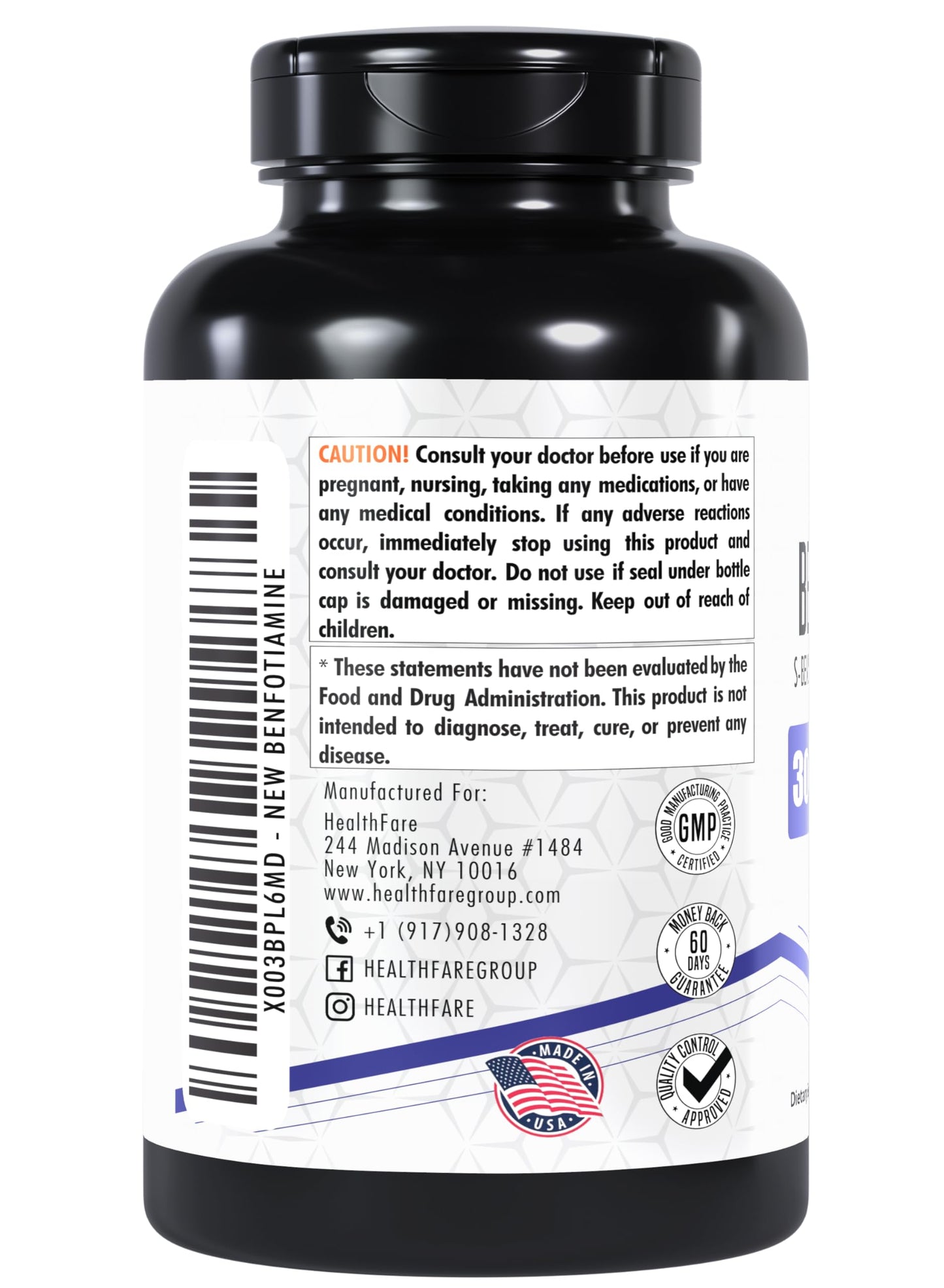 Healthfare Benfotiamina botella lateral