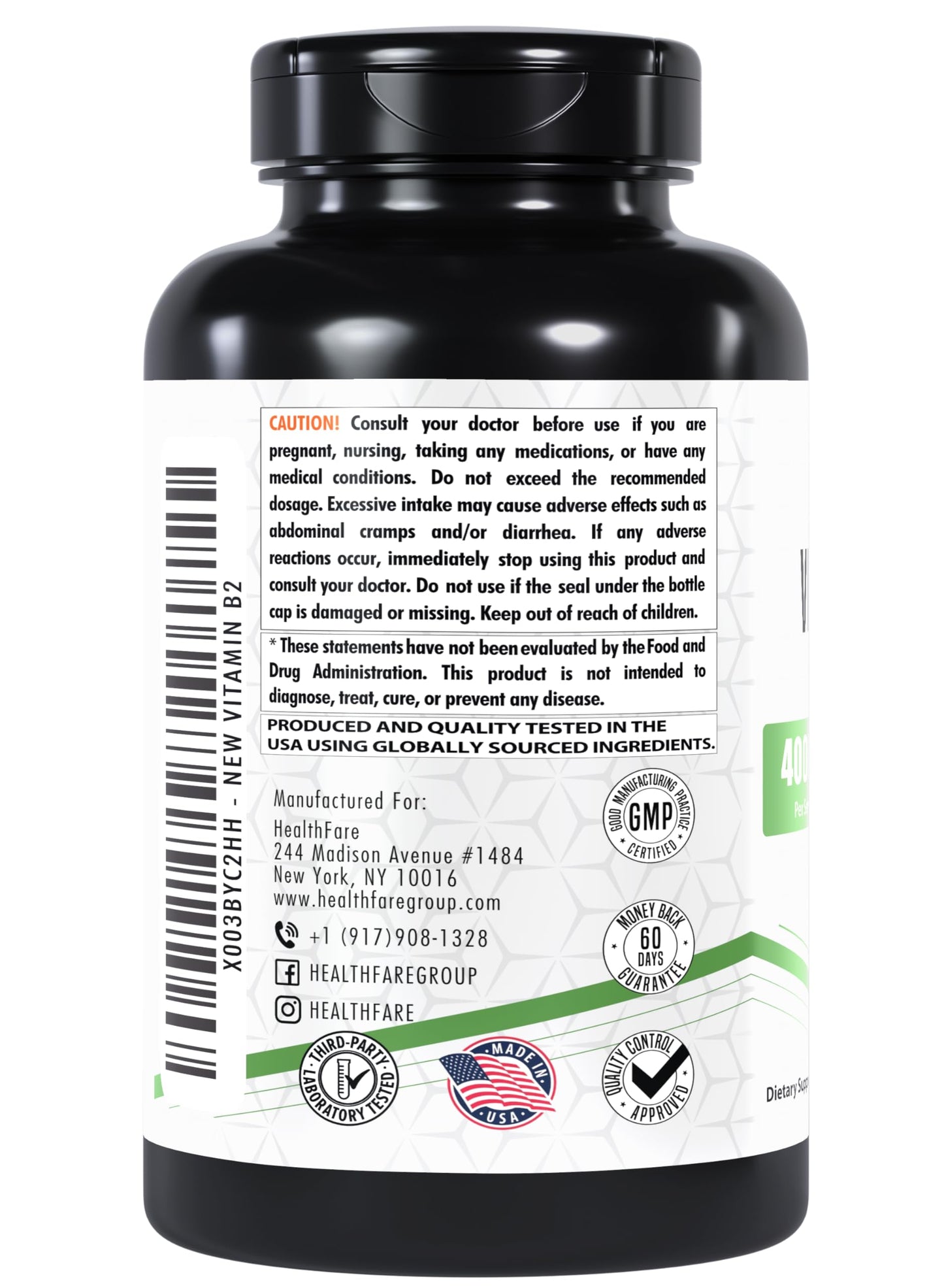 Healthfare cápsulas vegetales vitamina b2 para energía