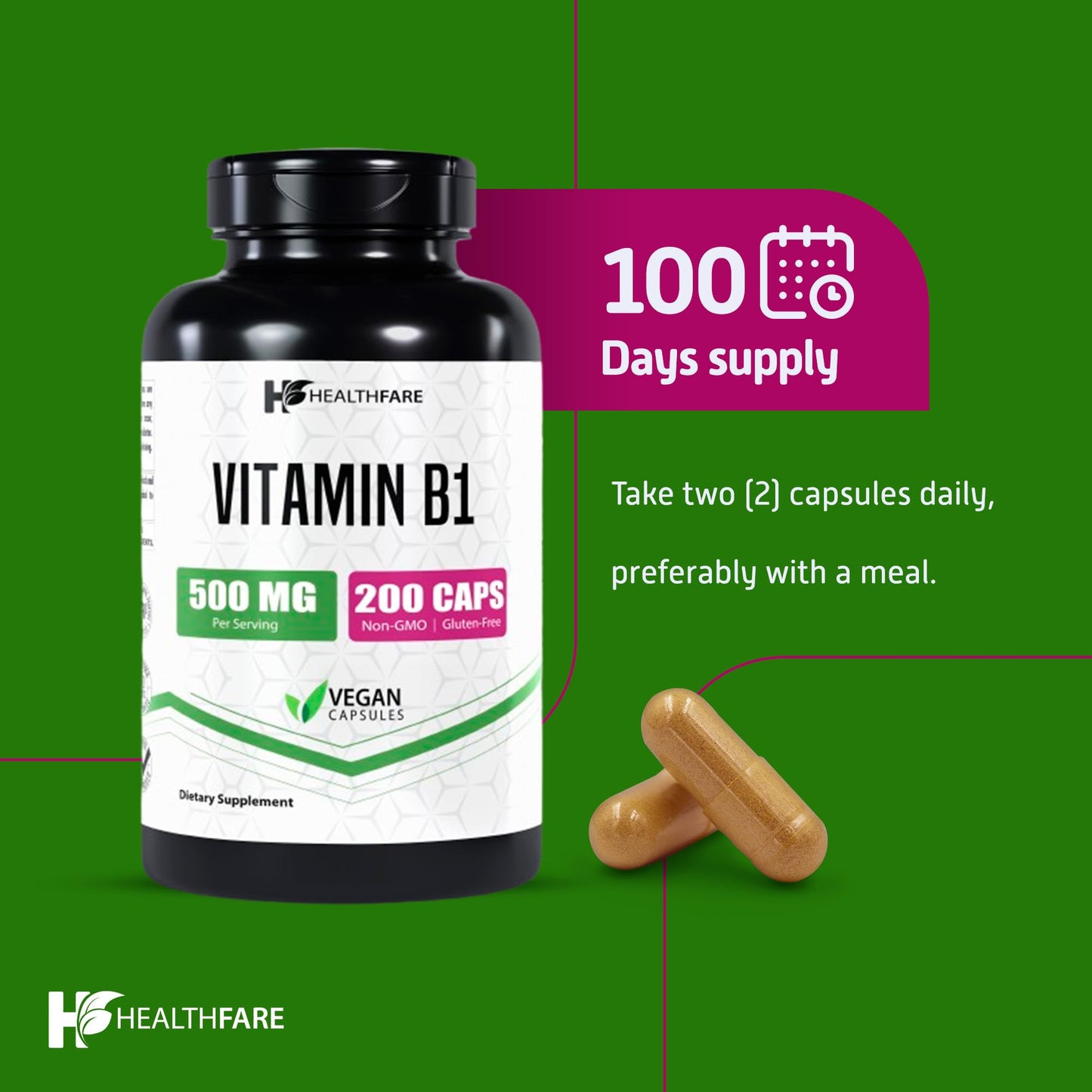 Healthfare vitamina B1 500mg fórmula potente