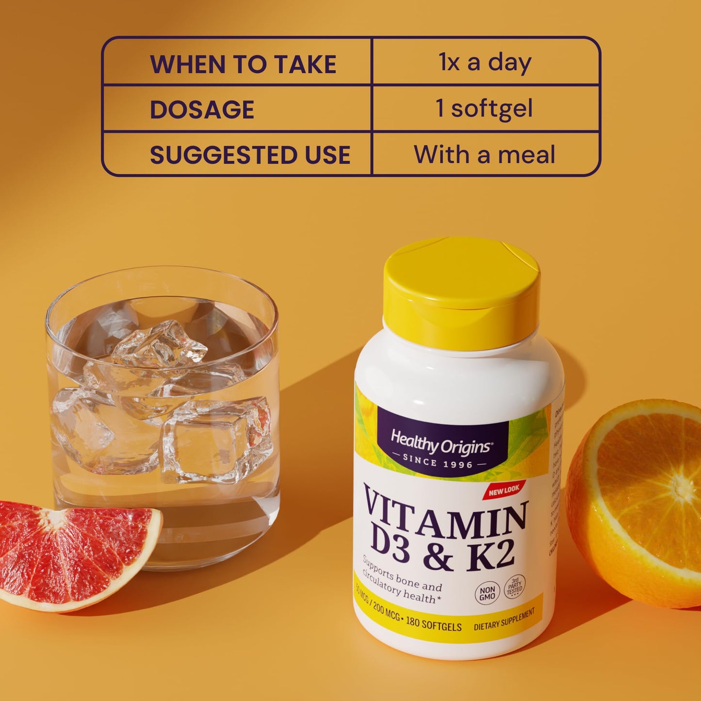 Healthy Origins suplemento vitamina D3 y K2 180 cápsulas