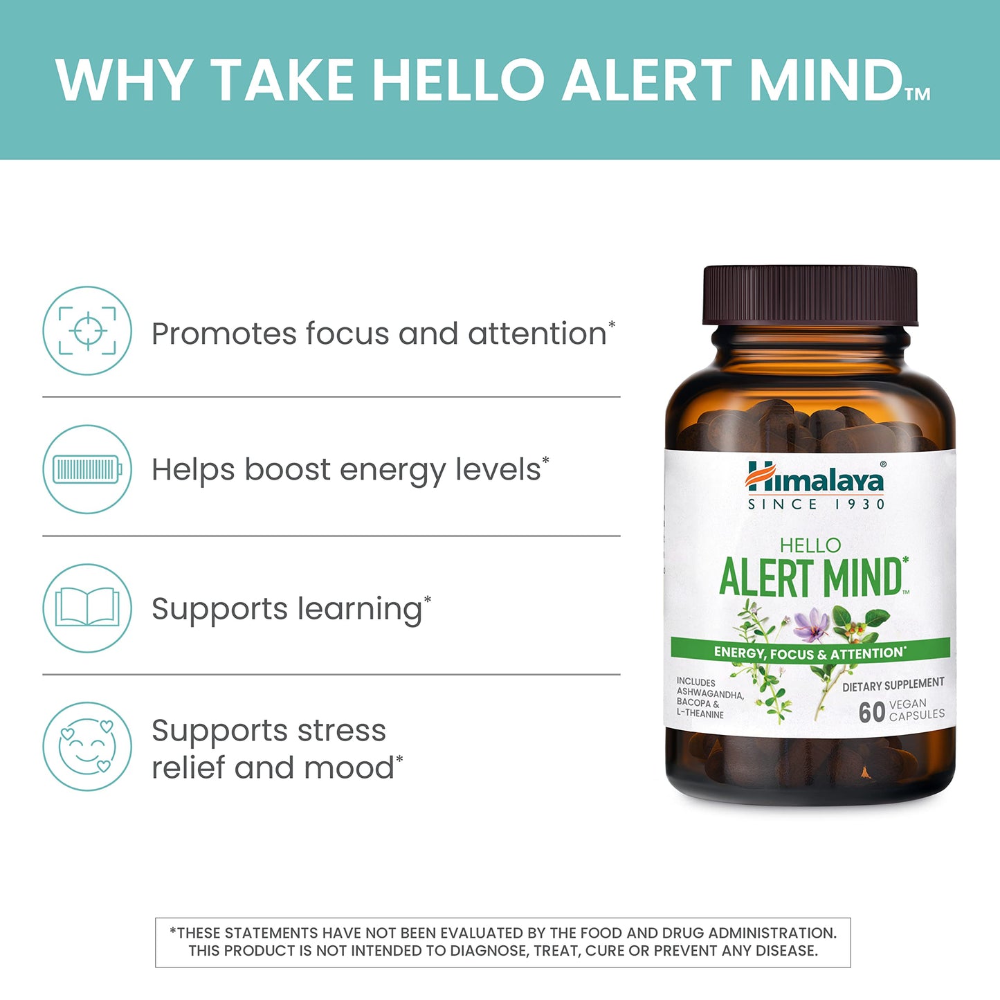 Instrucciones y detalles del suplemento Himalaya Hello Alert Mind