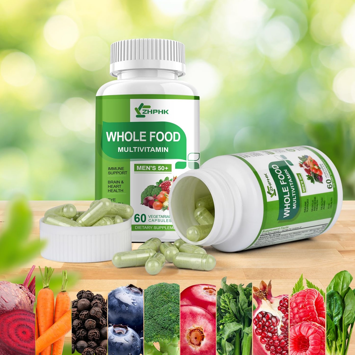 Hombre activo con multivitaminas whole food.