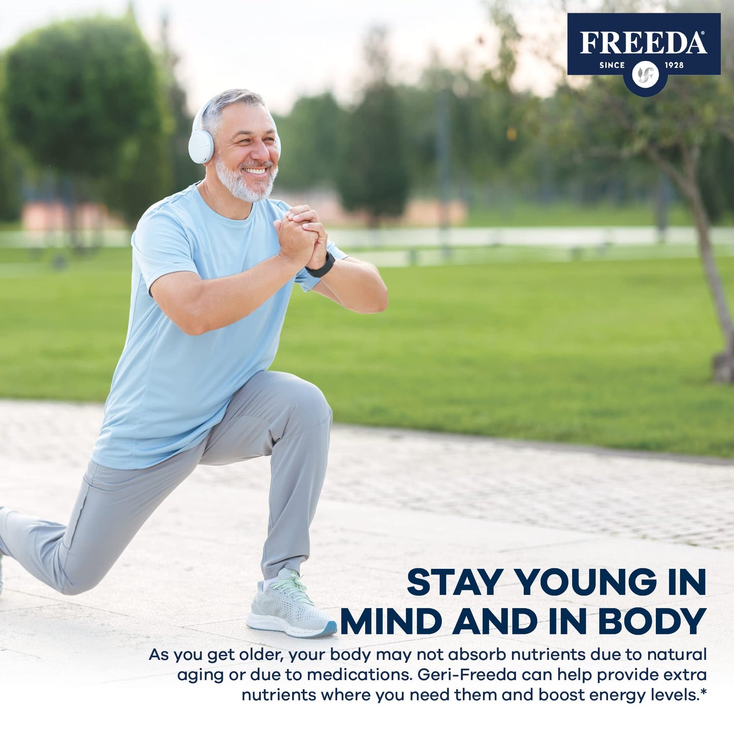 Hombre ejercitándose usando multivitaminas Freeda