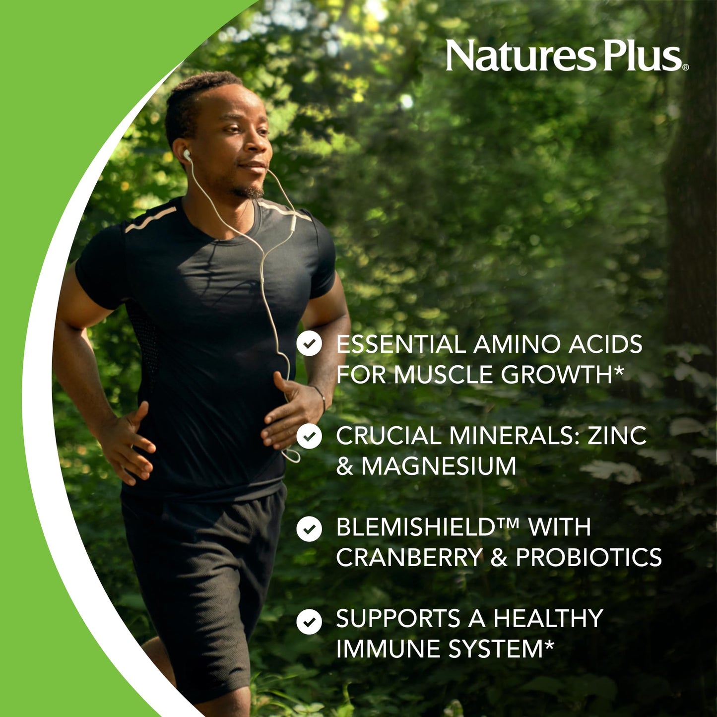 hombre joven corriendo junto con natures plus power teen