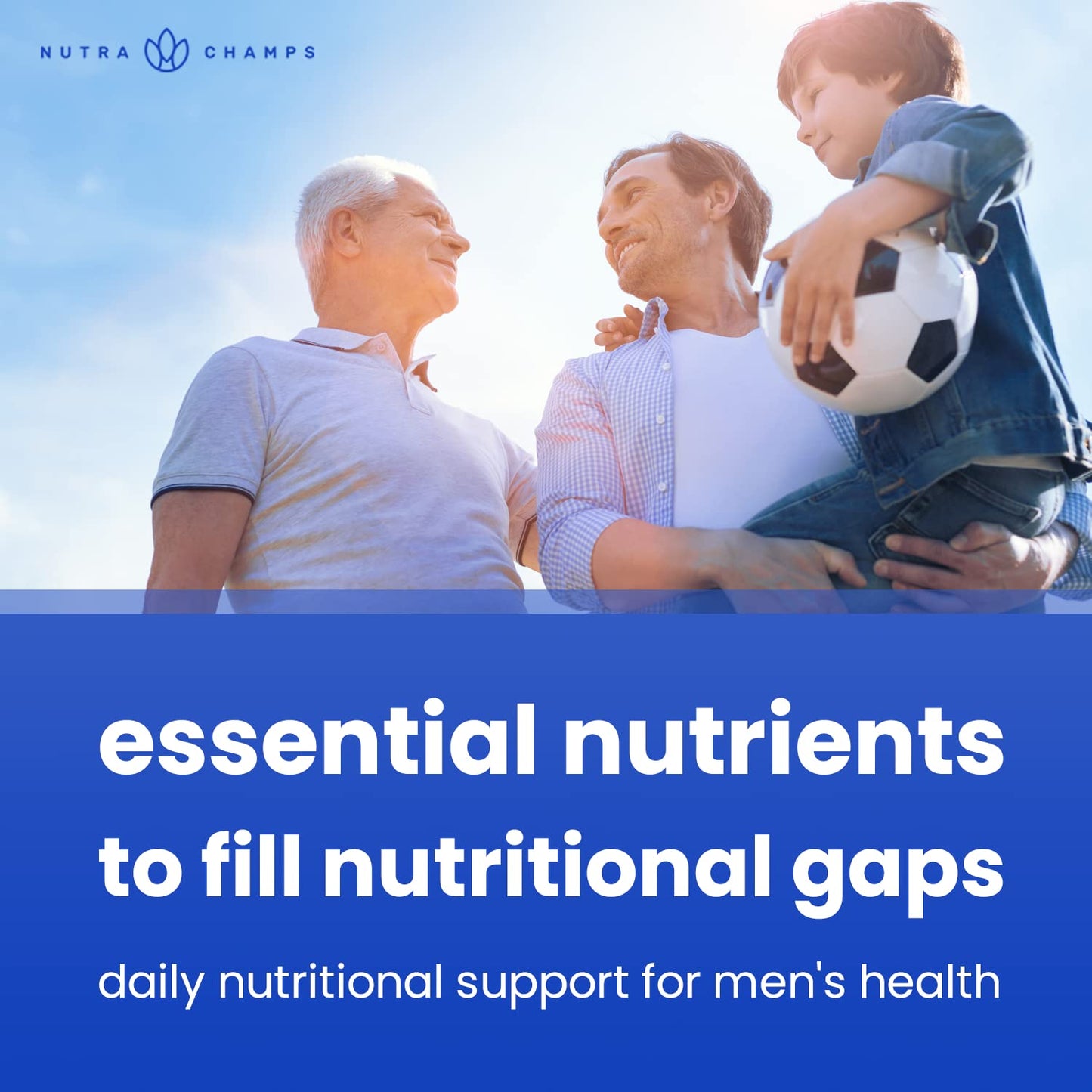 hombres con NutraChamps multivitaminas