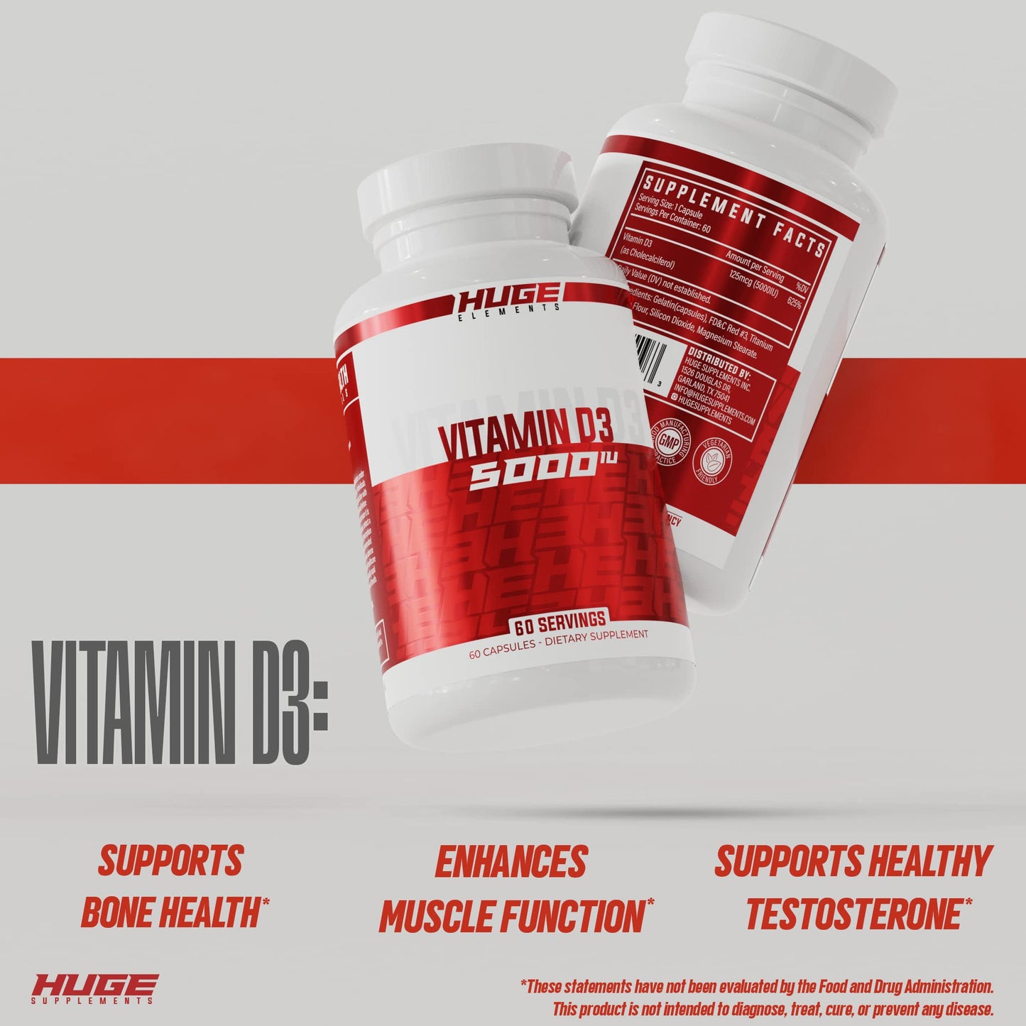 Cápsulas veganas de vitamina D3 5000IU Huge Supplements